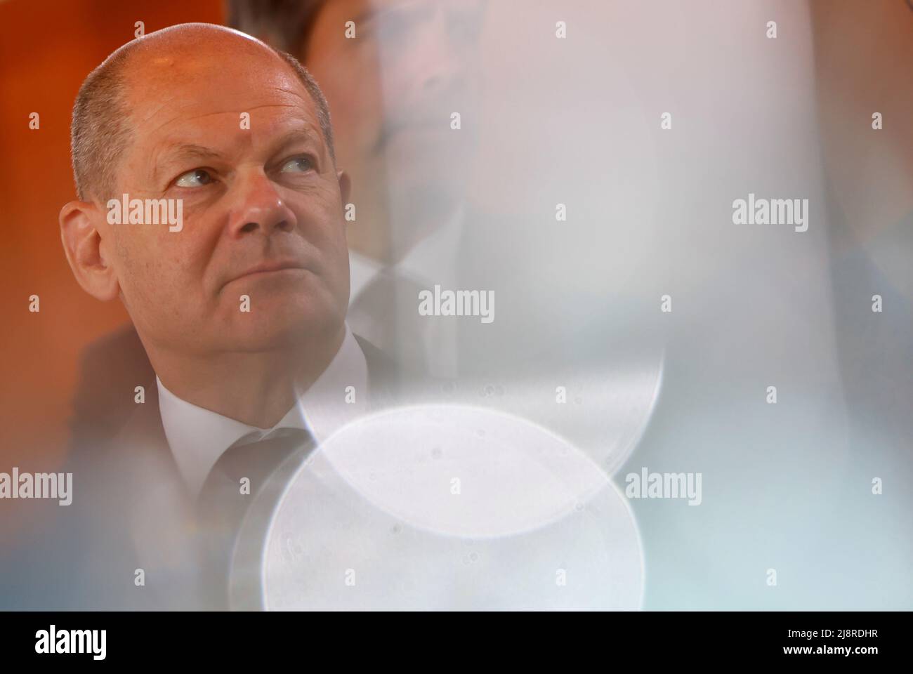 Germany's Chancellor Olaf Scholz arrives for the weekly cabinet meeting session in the German Federal Chancellery in Berlin, Germany May 18, 2022. REUTERS/Hannibal Hanschke Stock Photo