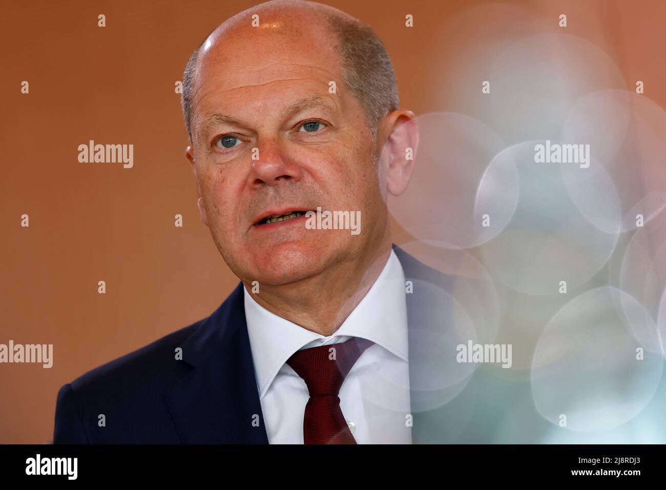 Germany's Chancellor Olaf Scholz arrives for the weekly cabinet meeting session in the German Federal Chancellery in Berlin, Germany May 18, 2022. REUTERS/Hannibal Hanschke Stock Photo