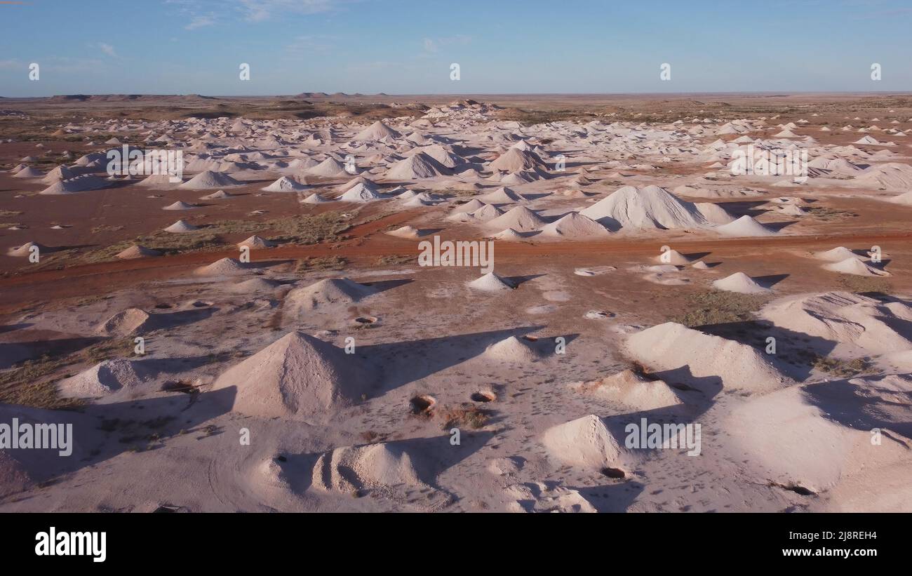 aerial shot of opal mine tailings at coober pedy Stock Photo