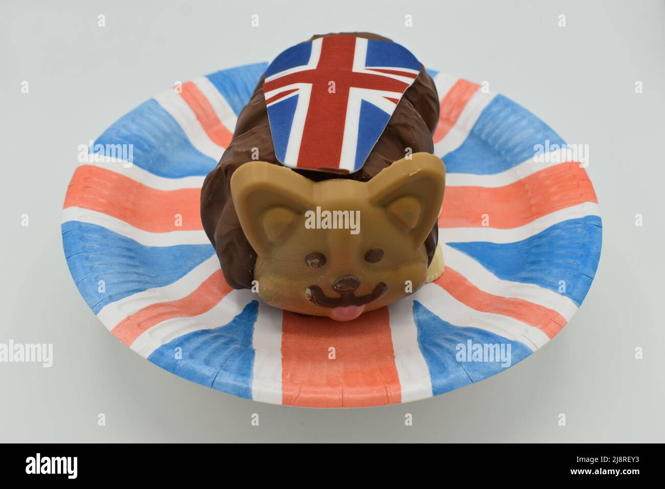 Marks and Spencer have produced the Corgi and Queen Connie the Caterpillar Cake for the Queen’s Platinum Jubilee celebrations. This is the corgi cake. Stock Photo