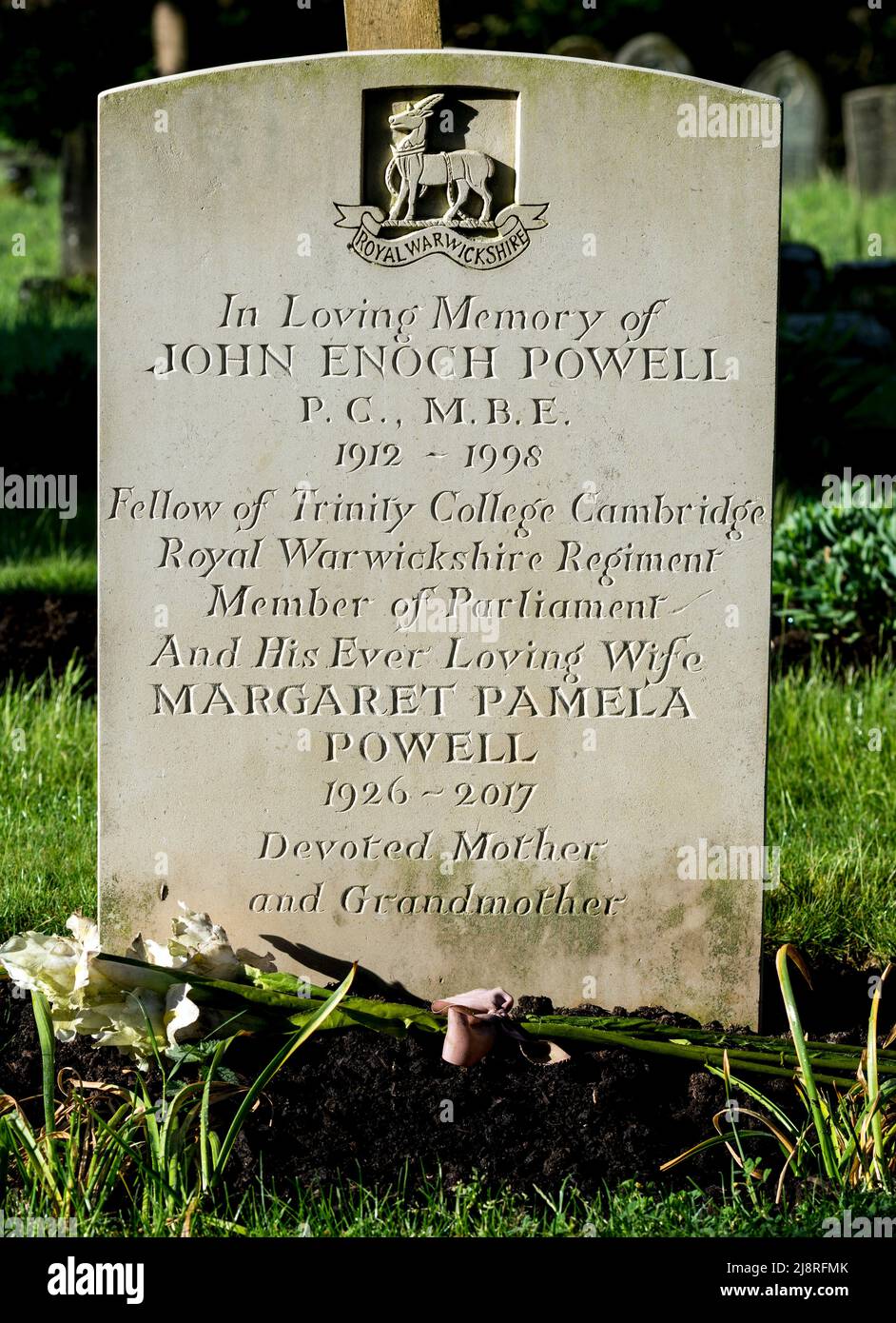 The grave of Enoch Powell and his wife Pam, Warwick Cemetery, UK Stock Photo