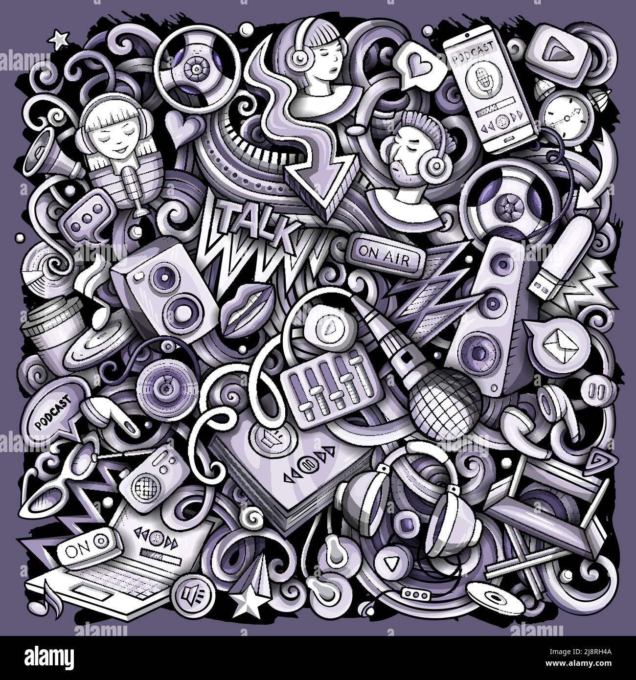 Audio Content Cartoon Doodles Illustration Stock Vector Image Art Alamy