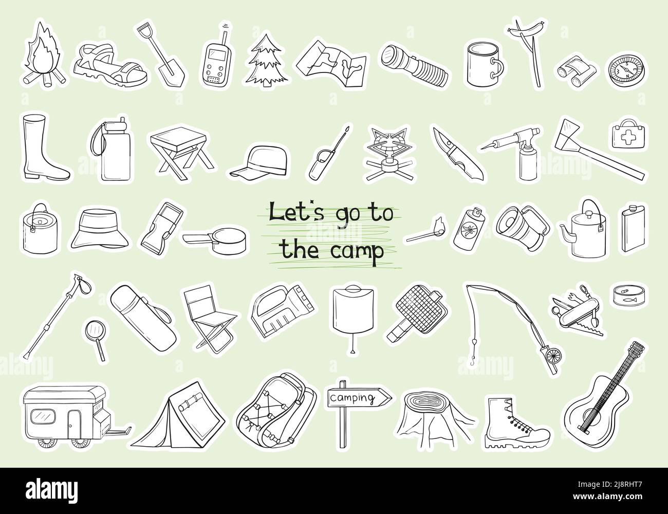 Doodle tourism, camping set. hand drawn vector camping set Stock Vector ...