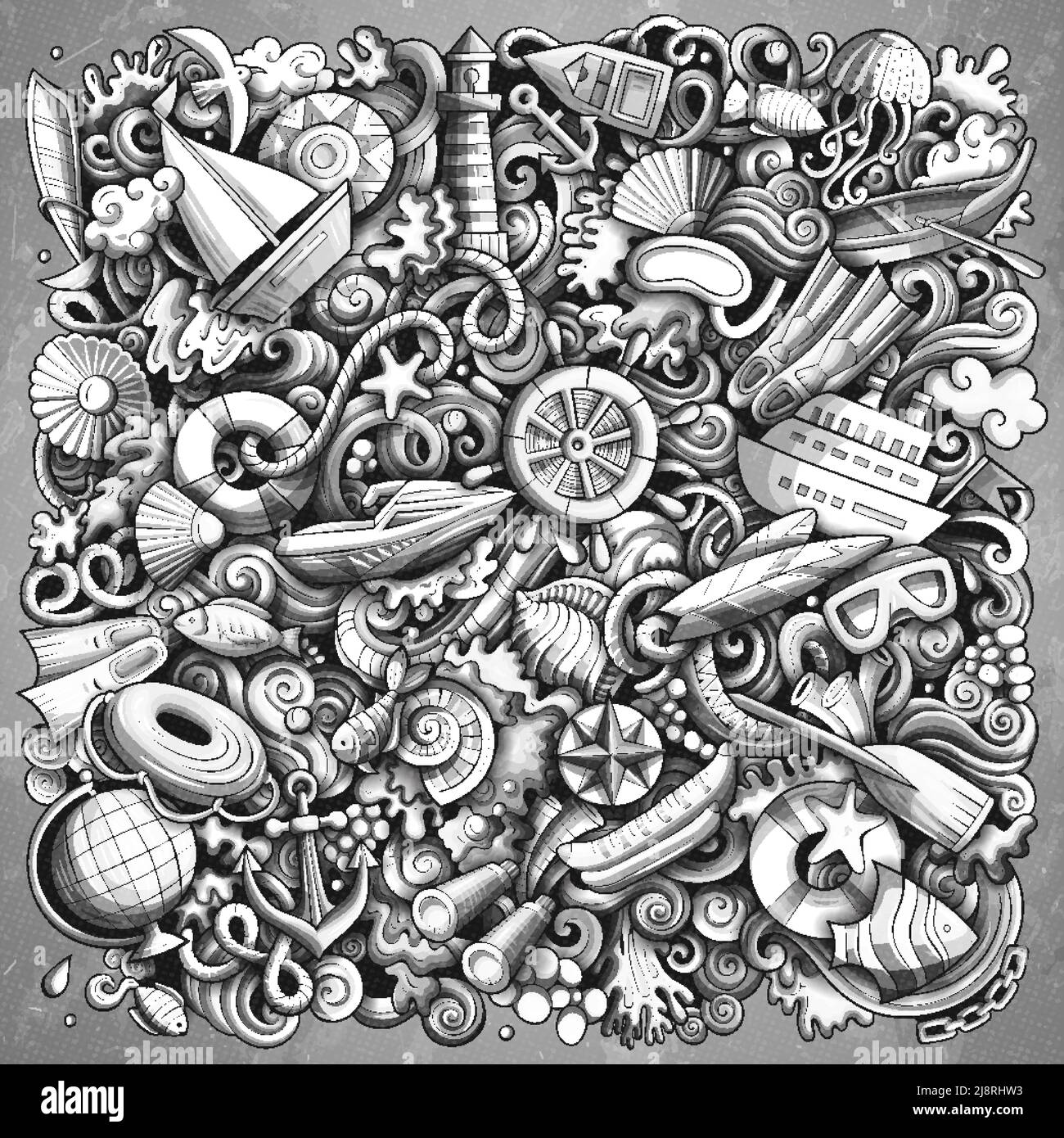 Marine hand drawn vector doodles illustration Stock Vector Image & Art ...