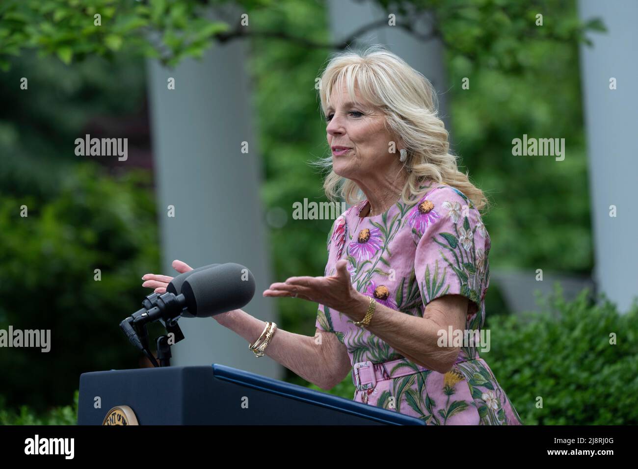 First lady Dr. Jill Biden speaks during a reception at the White House in Washington, DC to celebrate Asian American, Native Hawaiian, and Pacific Islander Heritage Month, May 17, 2022, Credit: Chris Kleponis/Pool via CNP /MediaPunch Stock Photo