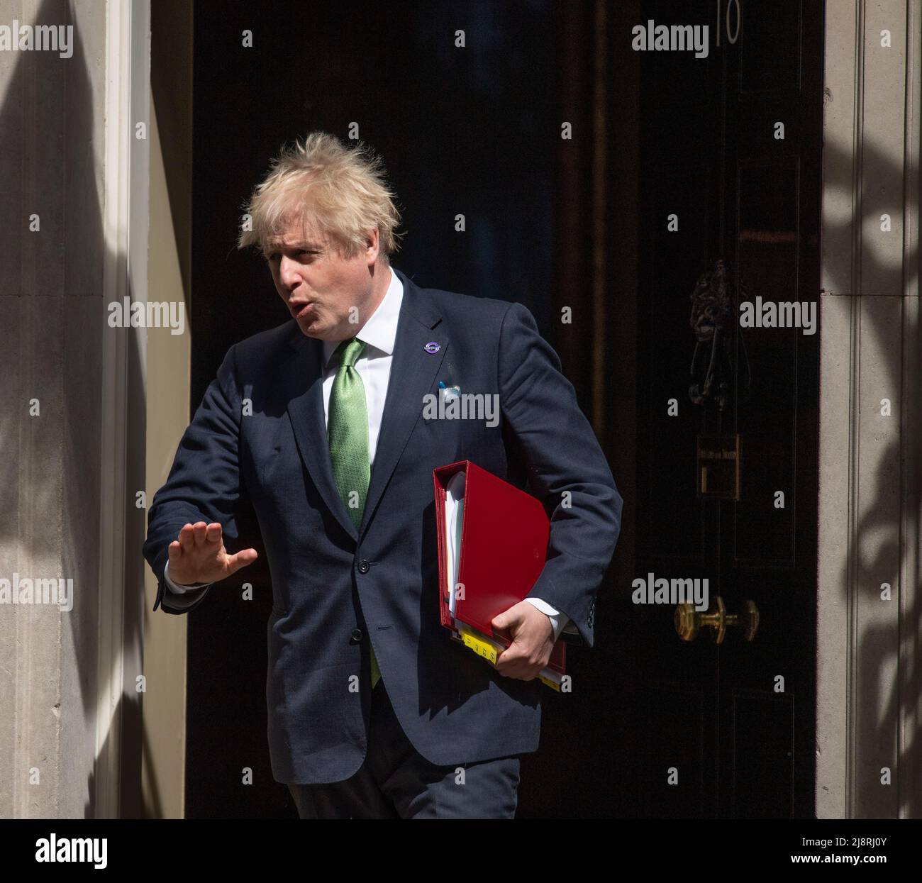 Downing Street, London,UK. 18 May 2022. Prime Minister Boris Johnson leaves No 10 to attend weekly PMQs in Parliament. Credit: Malcolm Park/Alamy Live News. Stock Photo