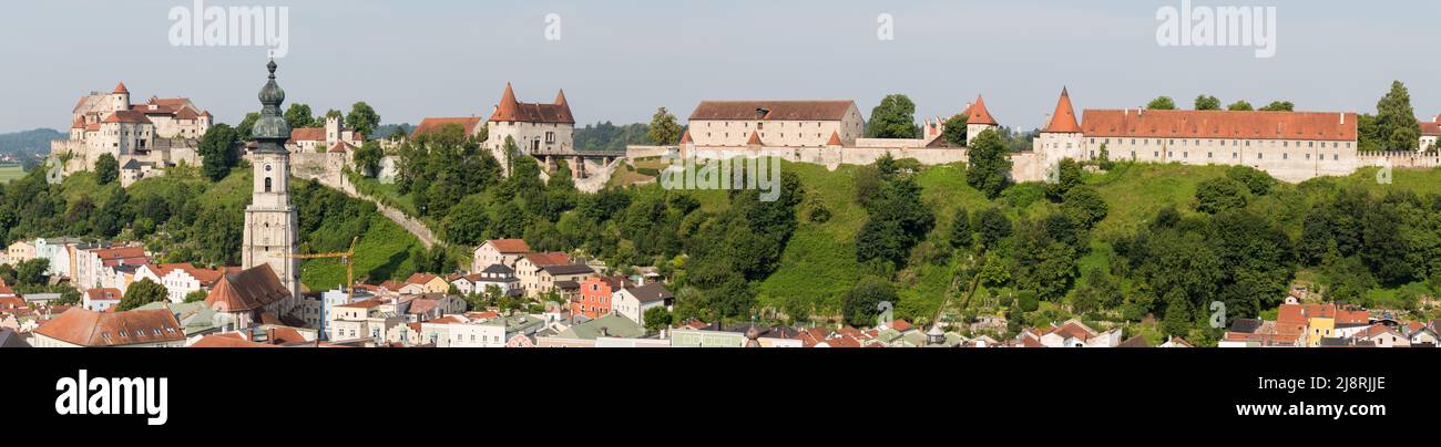 Burghausen, Germany - July 24, 2021: Panorama of Burghausen castle - the longest castle in the world. Stock Photo