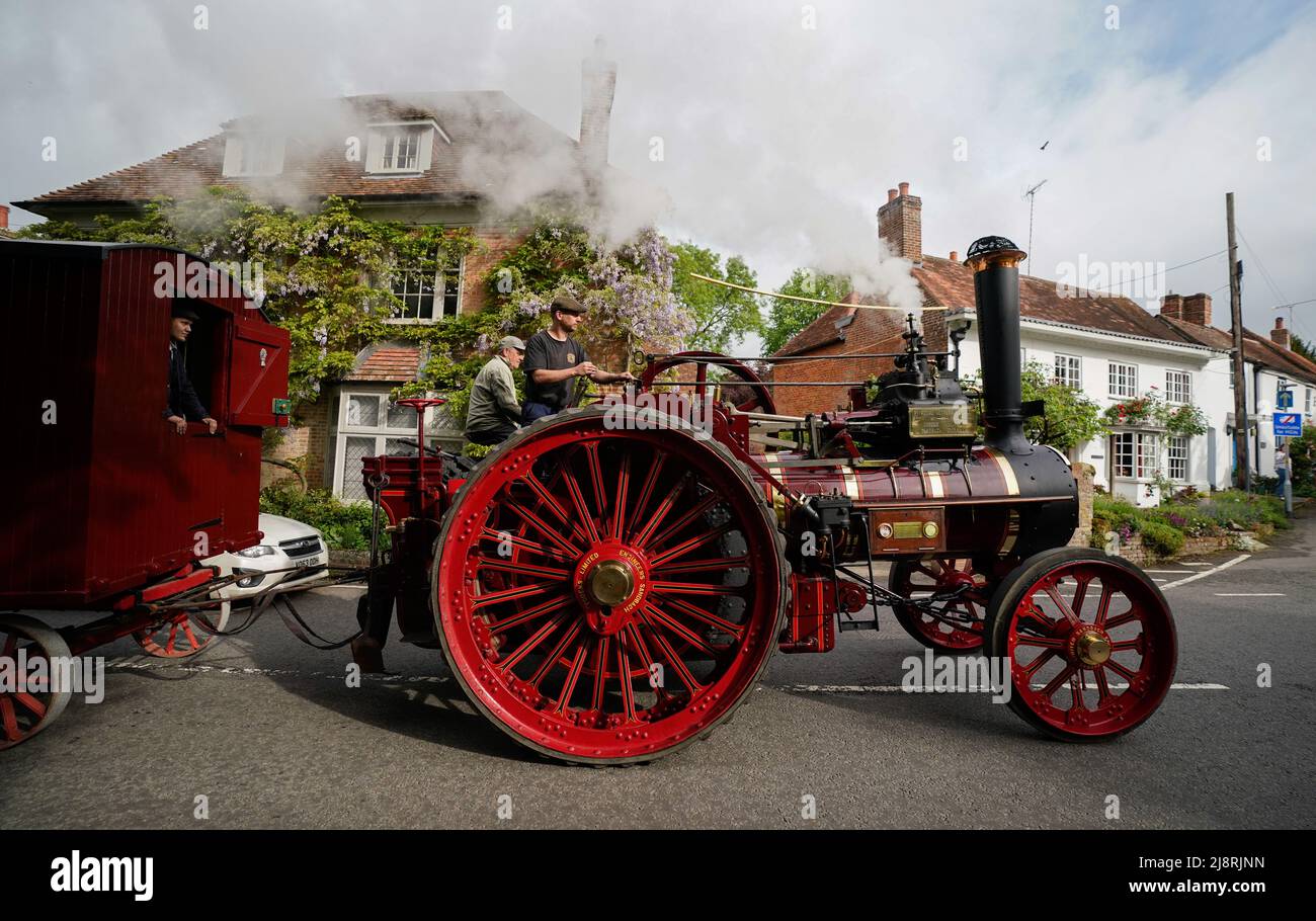 The Foden General Purpose Engine 3384, 'Wattie Pollock' makes it's way through Whiteparish in Wilshire, as it travels to the Mid Hants Railway, also known as the Watercress Line, to take part in their Vintage Vehicles weekend which runs from 20-22 May. Stock Photo