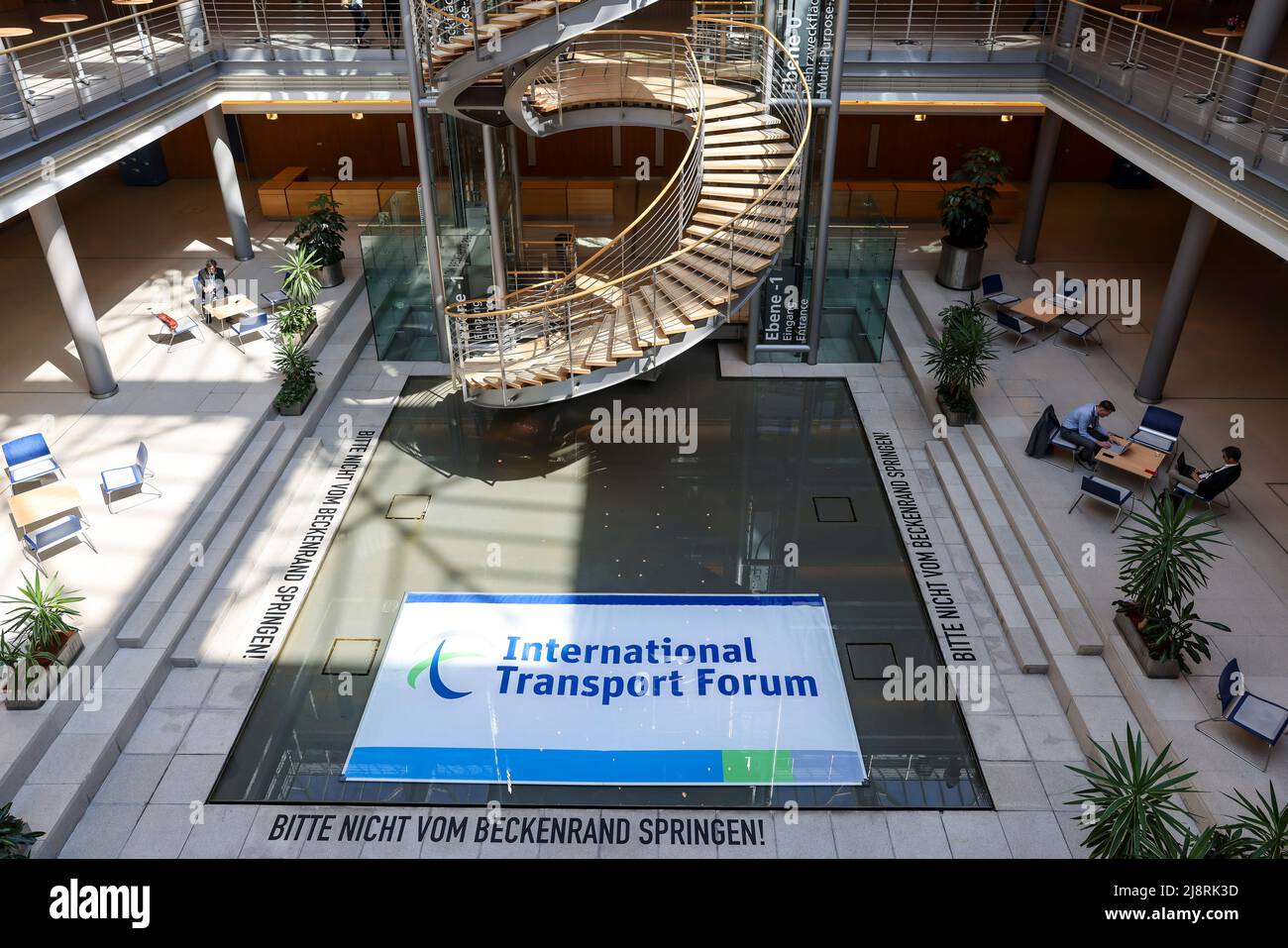 Leipzig, Germany. 18th May, 2022. The logo of the International Transport Forum is on display at the Congress Center Leipzig. Around 600 experts are expected to attend the three-day International Transport Forum, including numerous transport ministers from the 63 member states of the OECD's International Transport Forum (ITF). One focus this year should be Ukraine, with its blocked trade routes and infrastructure destroyed in the war. Credit: Jan Woitas/dpa/Alamy Live News Stock Photo