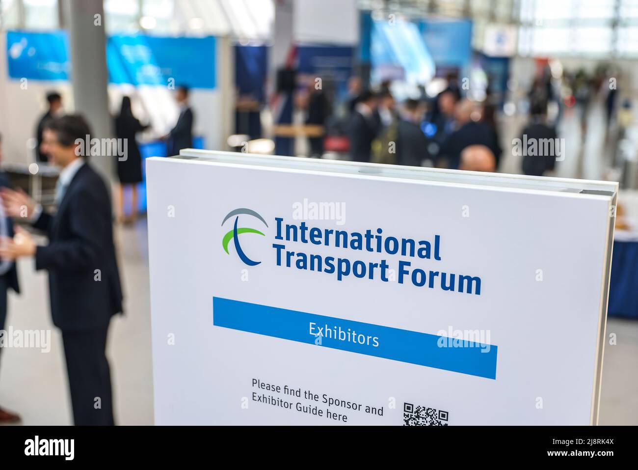 Leipzig, Germany. 18th May, 2022. The logo of the International Transport Forum is on display at the Congress Center Leipzig. Around 600 experts are expected to attend the three-day International Transport Forum, including numerous transport ministers from the 63 member states of the OECD's International Transport Forum (ITF). One focus this year should be Ukraine, with its blocked trade routes and infrastructure destroyed in the war. Credit: Jan Woitas/dpa/Alamy Live News Stock Photo