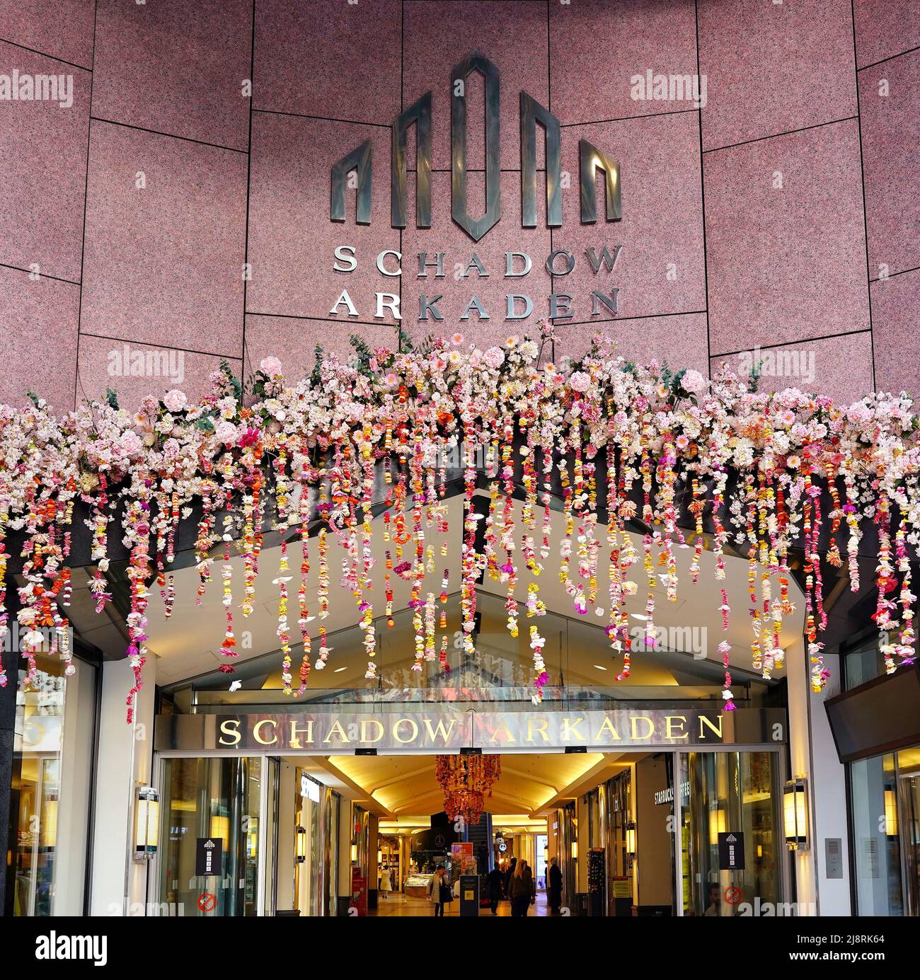 Spring flower decoration at the Schadow-Arkaden shopping mall in downtown Düsseldorf/Germany. Stock Photo