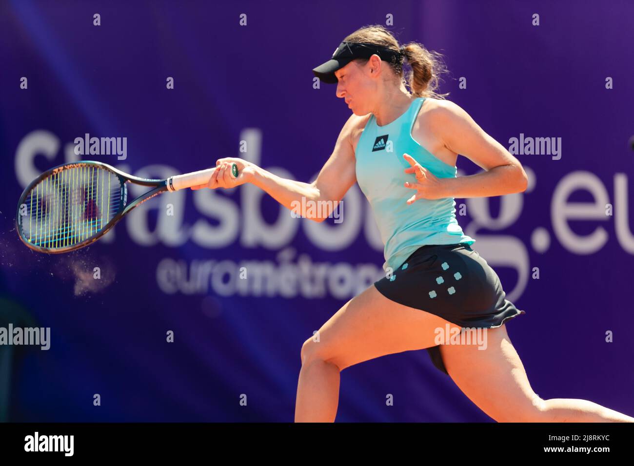 Strasbourg, France. 18th May, 2022. Kaja Juvan of Slovenia in action during  her Round of 16 Singles match of the 2022 Internationaux de Strasbourg  against Nefisa Berberovic of Bosnia-Herzegovina at the Tennis