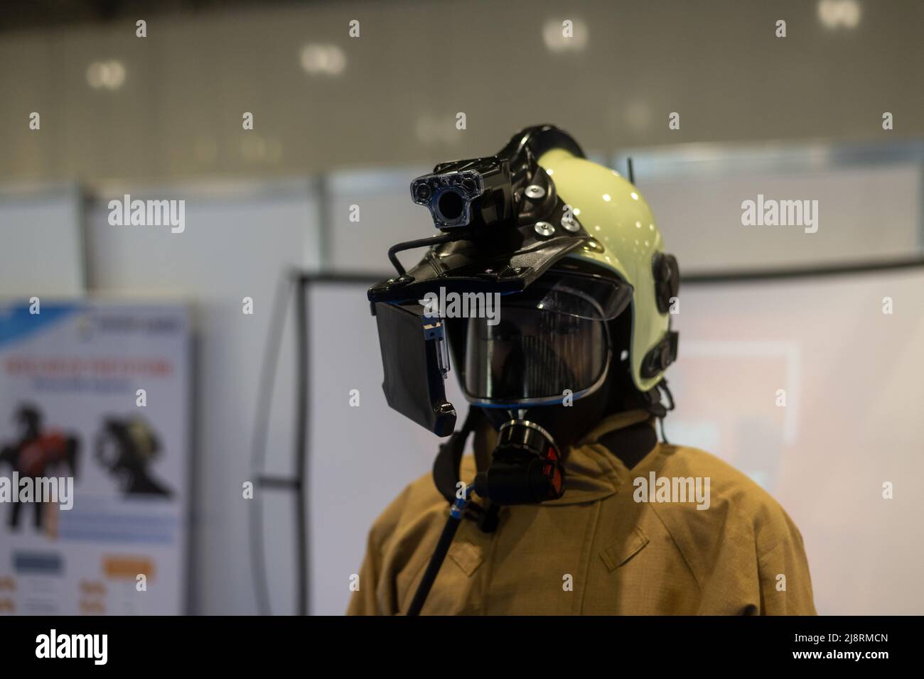 London, UK. 18th May, 2022. IFSEC International security conference at the Excel Centre London firefighter headset, Credit: Ian Davidson/Alamy Live News Stock Photo