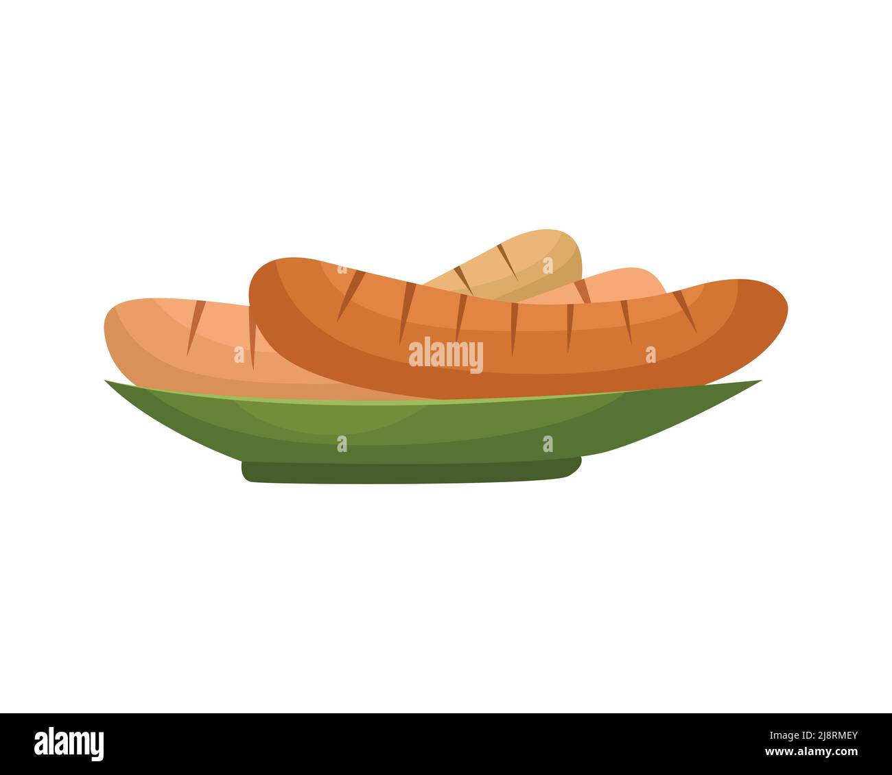 Vector illustration of a plate with German sausages. Appetizer for beer. Stock Vector
