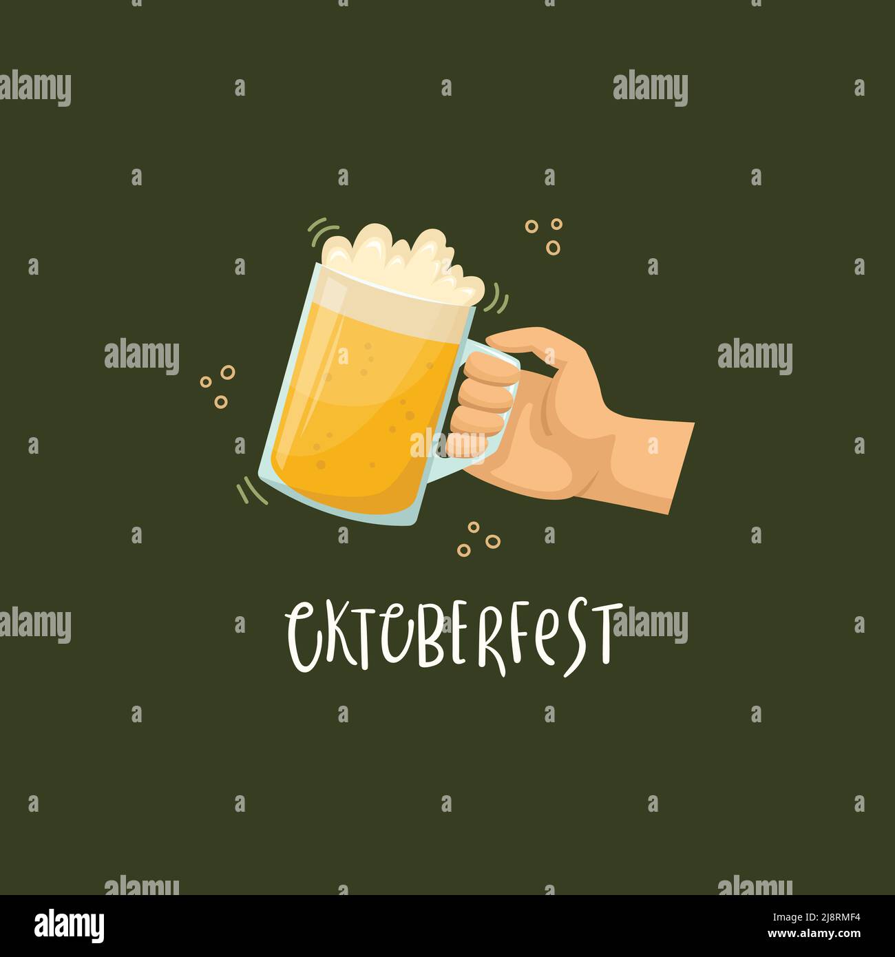 Vector illustration of a beer mug in hand with lettering. Stock Vector