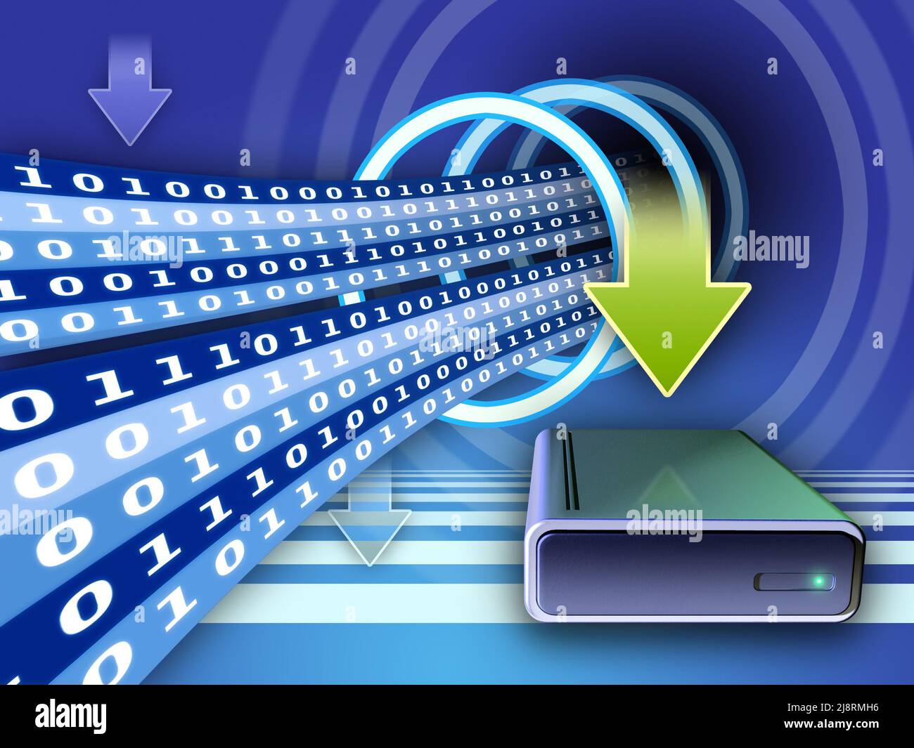 Writing data on an external hard disk. Digital illustration Stock Photo