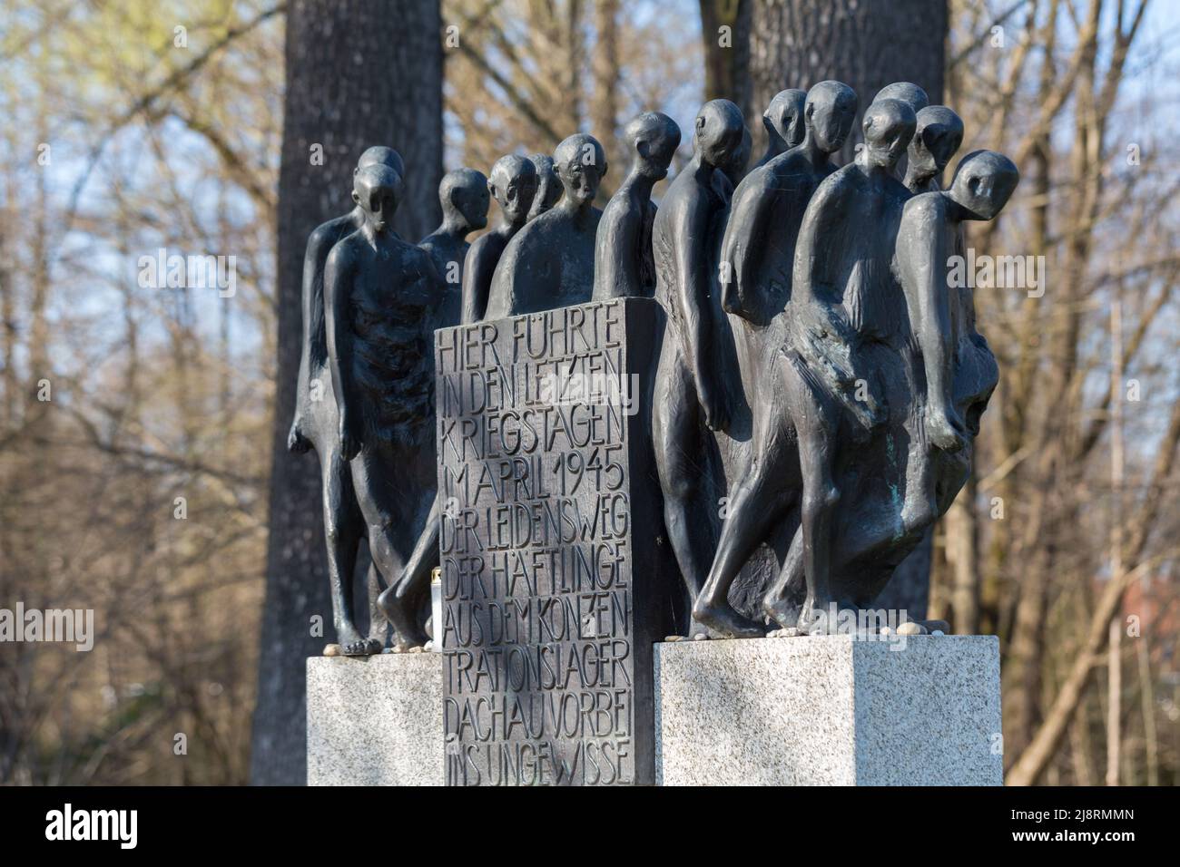 Munich, Germany - Mar 30, 2021: Memorial 'Todesmarsch' - in memory of the prisoners which were forced to march to another concentration camp a few day Stock Photo