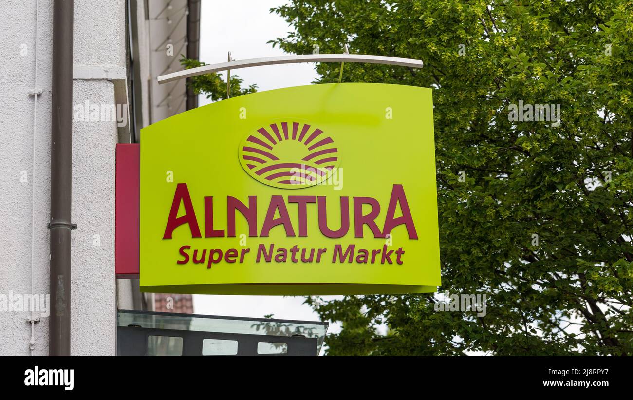 Stuttgart, Germany - Jul 27, 2021: View on an Alnatura sign. Alnatura is a chain of organic supermarkets. Stock Photo