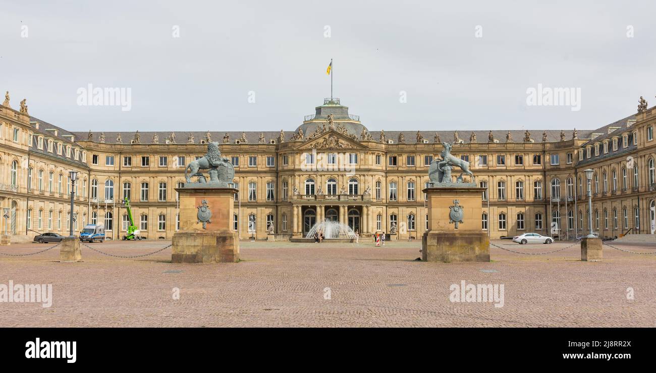 Stuttgart, Germany - Jul 27, 2021: Panorama of Neues Schloss (new palace). Seat of the state government of Baden-Wuerttemberg. Stock Photo