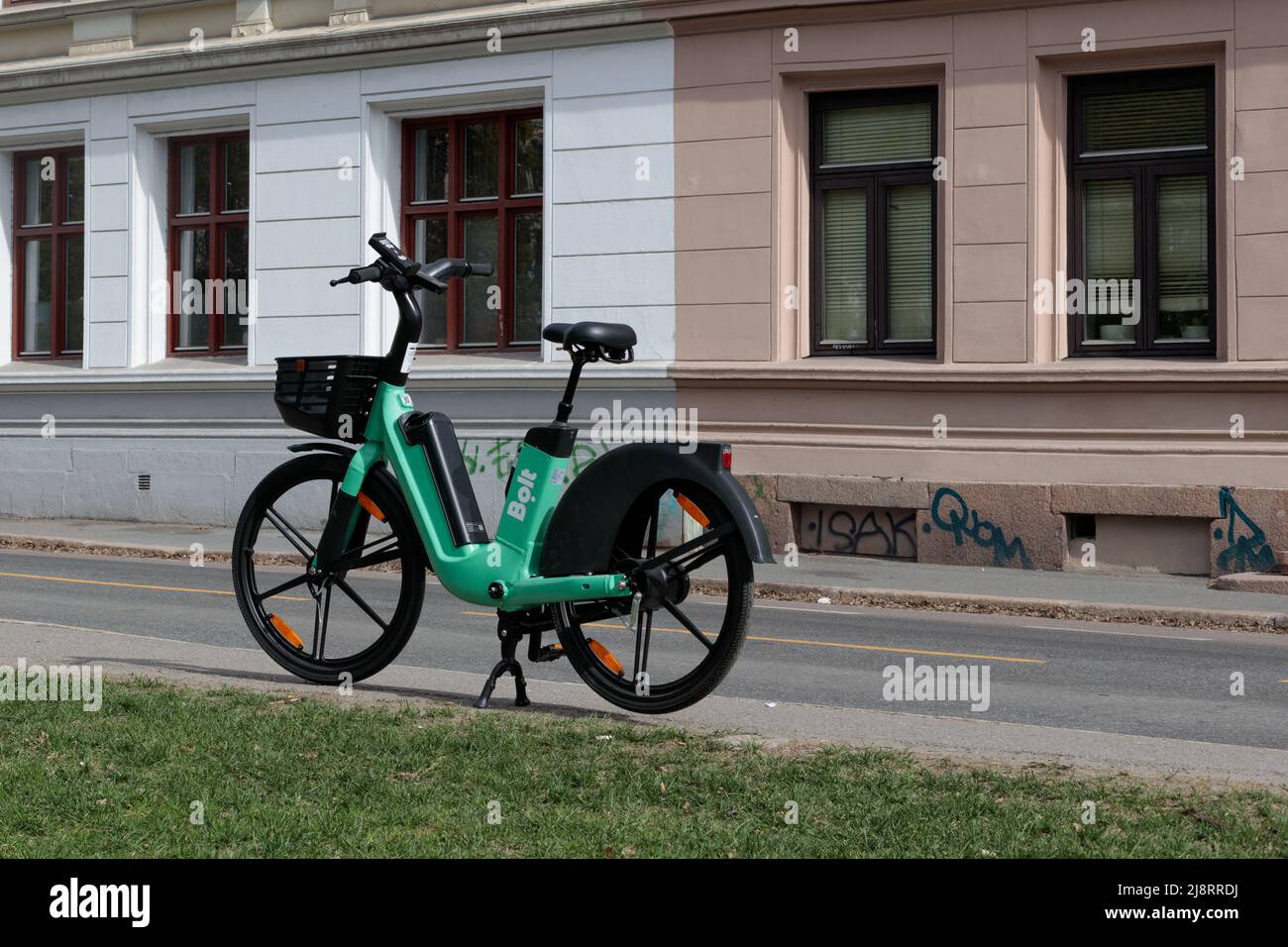 Oslo, Norway. 02 May 2022: Bolt electric bike for rent parked on a street  in Oslo city. Bike sharing in Oslo Stock Photo - Alamy