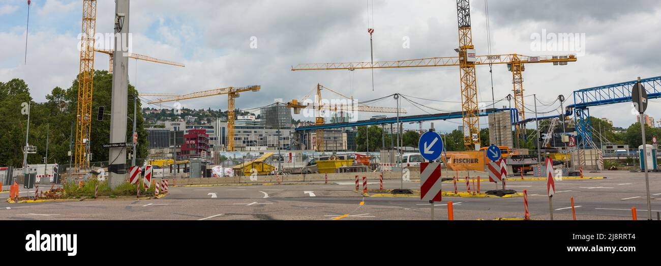 Stuttgart, Germany - Jul 28, 2021: Panorama of the Stuttgart 21 construction site (Stuttgart main railway station). Stock Photo