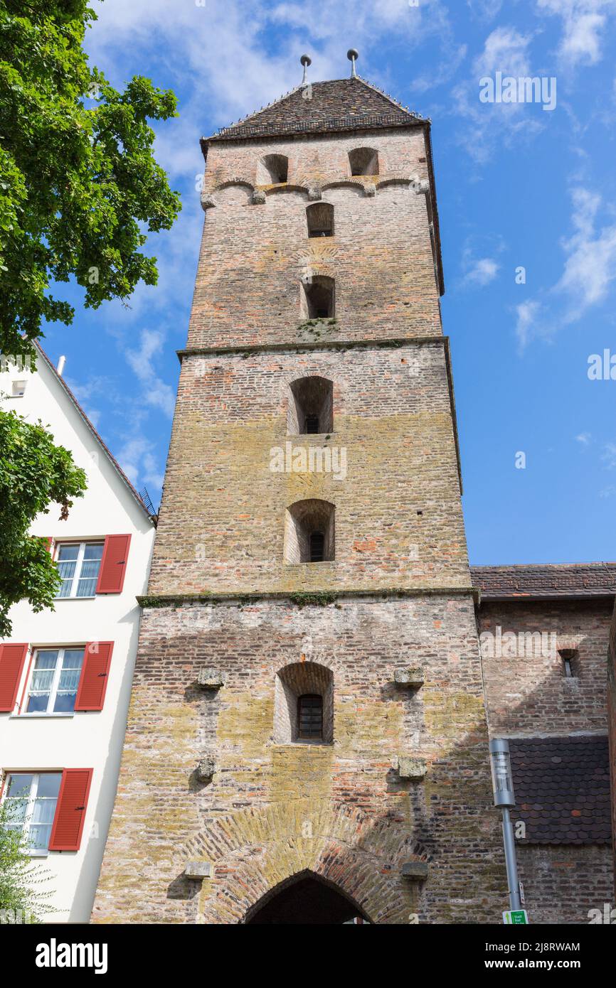 Ulm, Germany - Aug 8, 2021: View on the so-called Metzgerturm. A historical tower dating back to the year 1340. Stock Photo