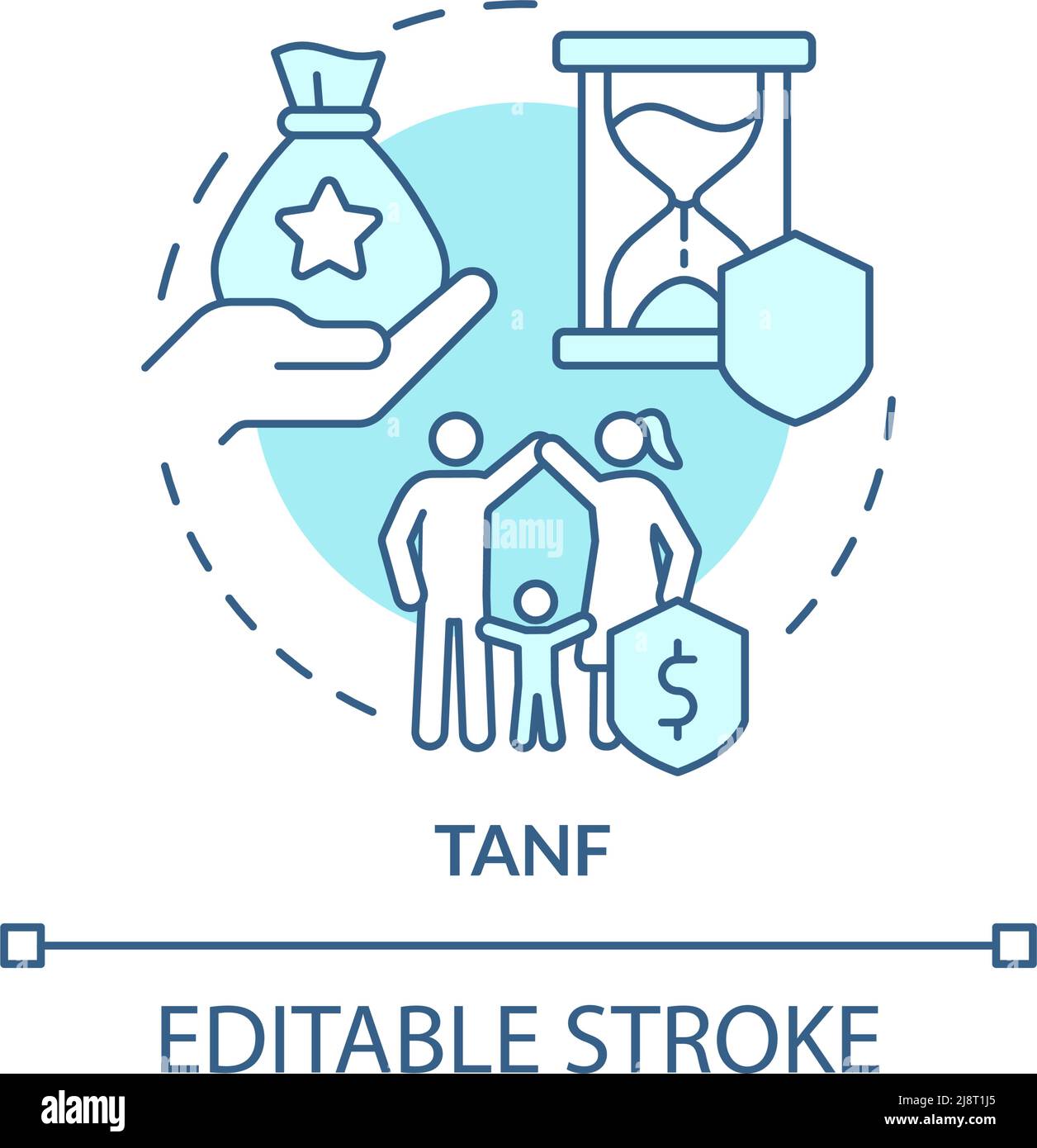 TANF turquoise concept icon Stock Vector