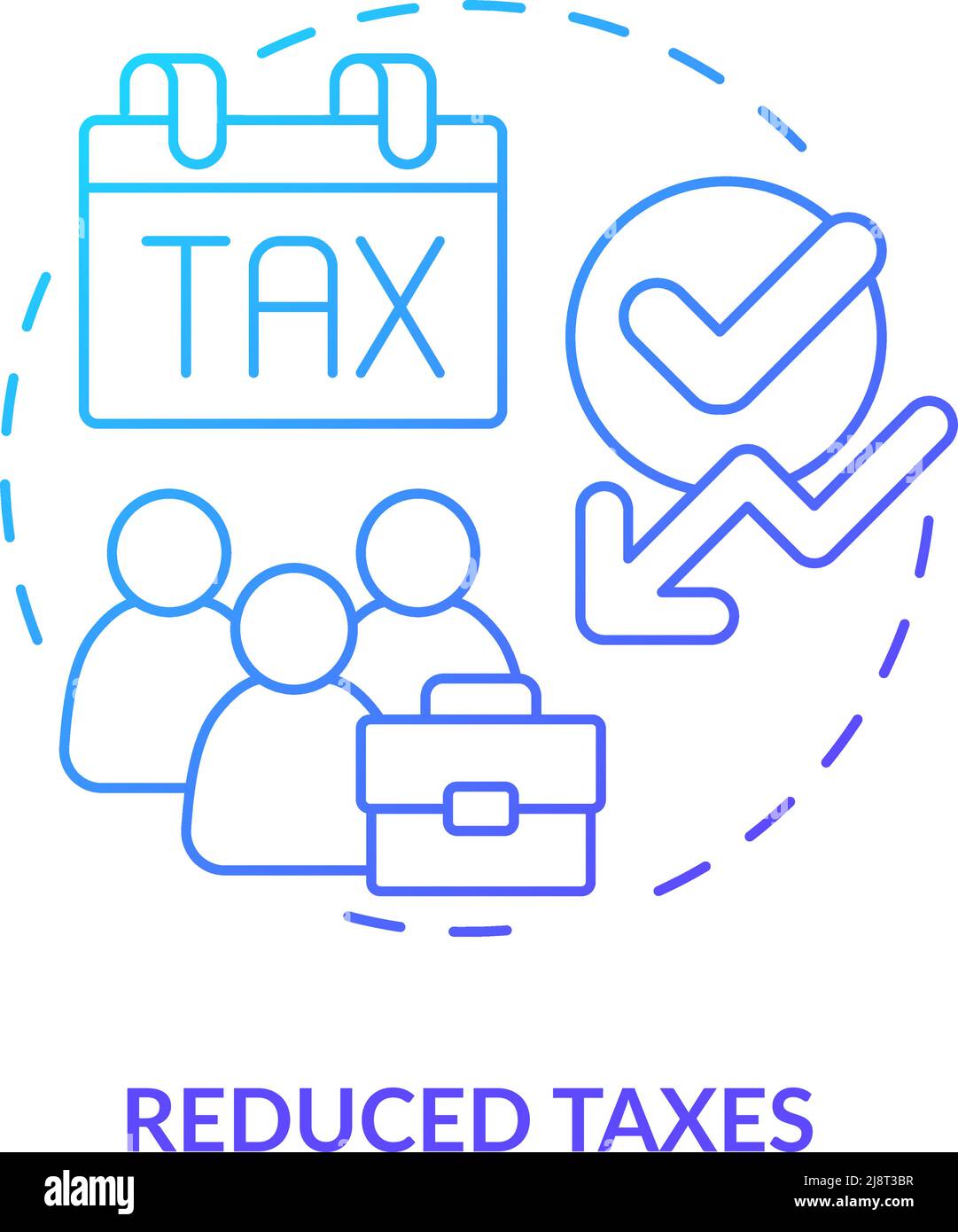 Reduced taxes blue gradient concept icon Stock Vector