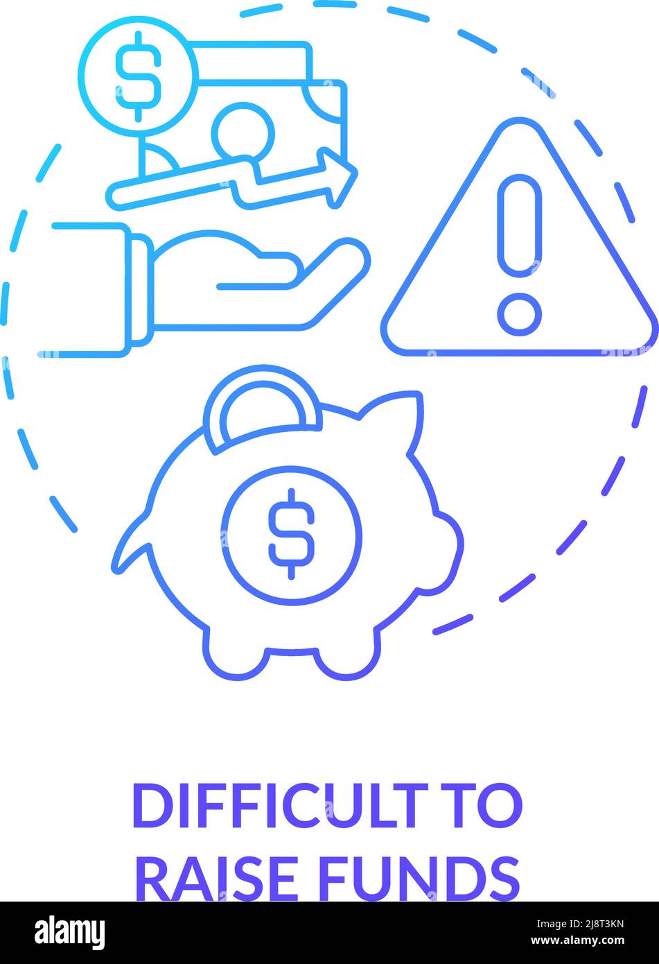 Difficult to raise funds blue gradient concept icon Stock Vector