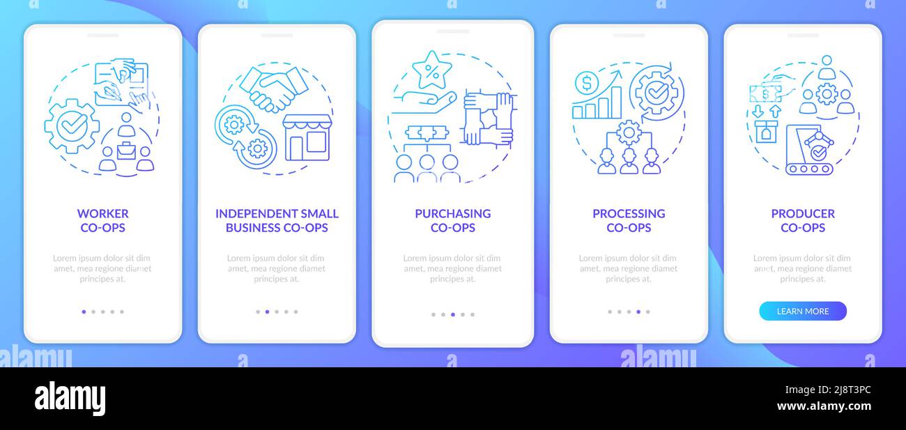 Types of co-ops blue gradient onboarding mobile app screen Stock Vector ...