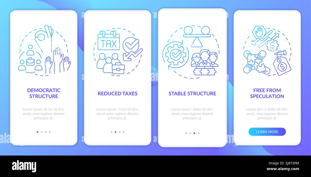 Advantages of co-ops blue gradient onboarding mobile app screen Stock ...