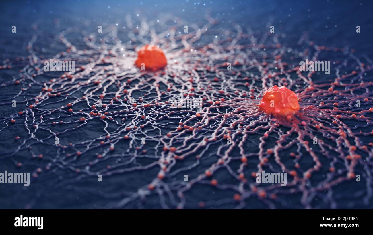 3d illustration of a cancer cell.The spread of the disease in the body. Medical concept. Stock Photo