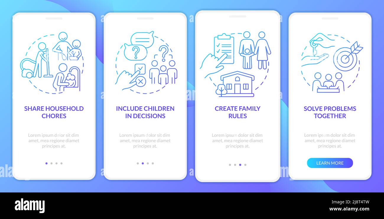 Encouraging teamwork blue gradient onboarding mobile app screen Stock Vector