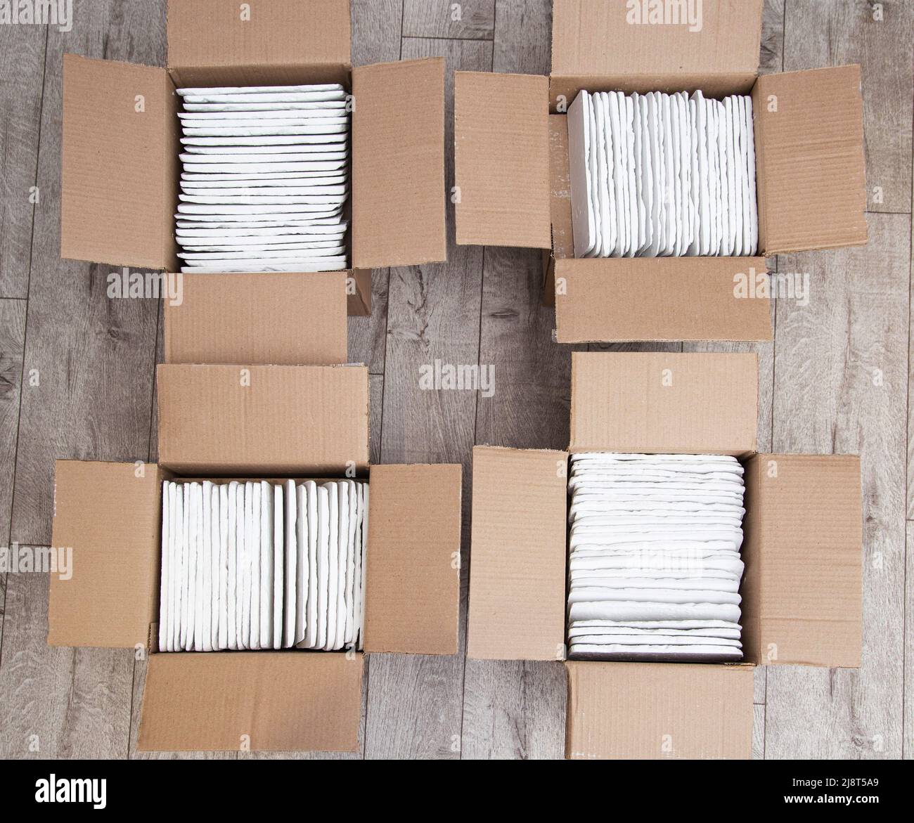 Four drawers with white decorative stone in the form of a brick. Modern ...
