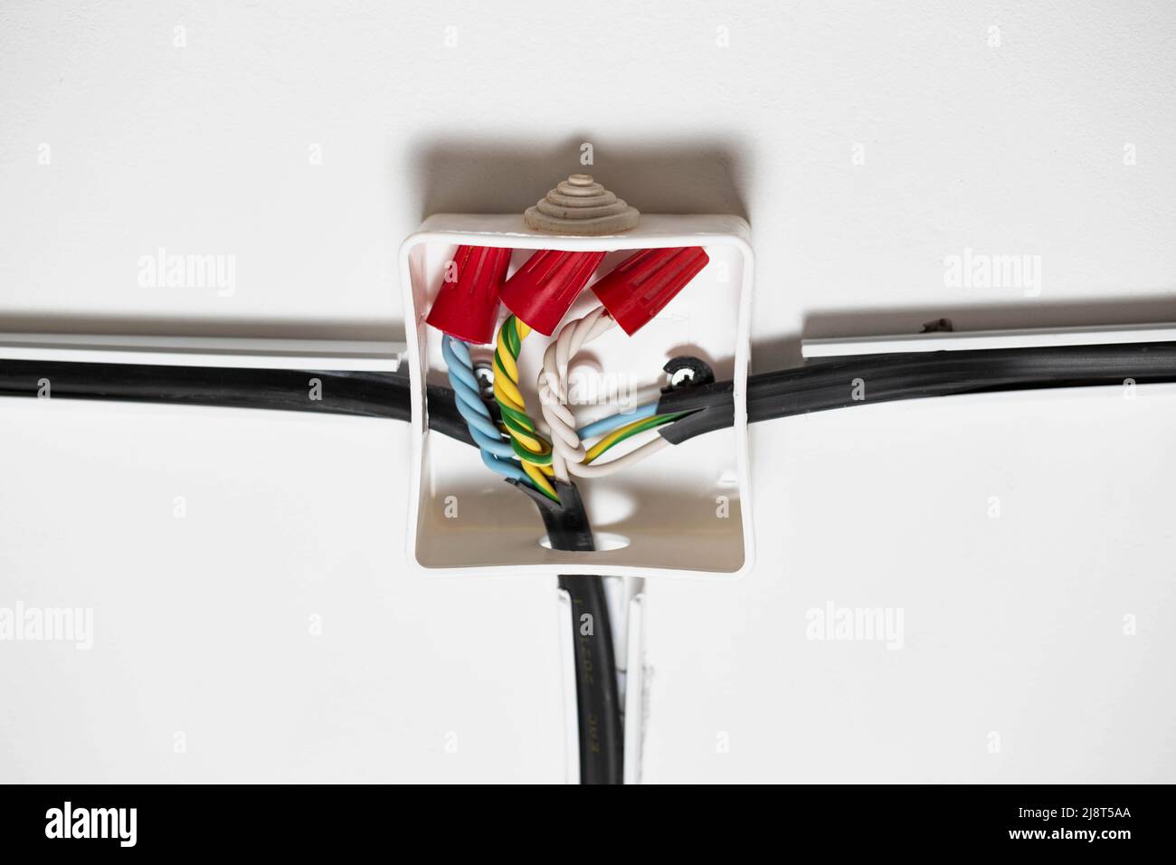 Connection of electrical wires in electrical boxes using red caps of