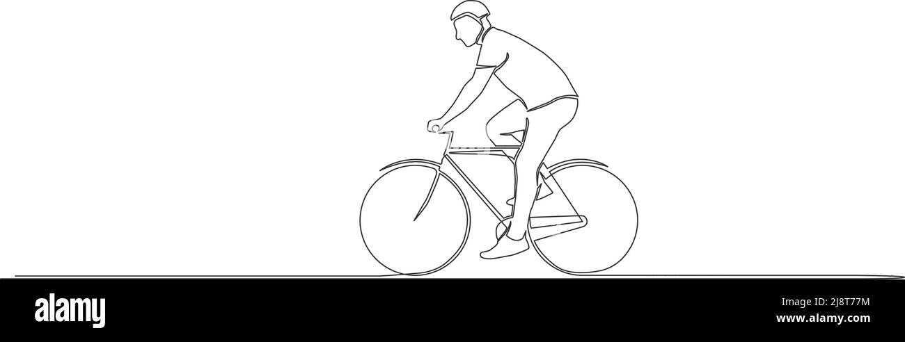 single line drawing of person riding a bicycle, line art vector illustration Stock Vector