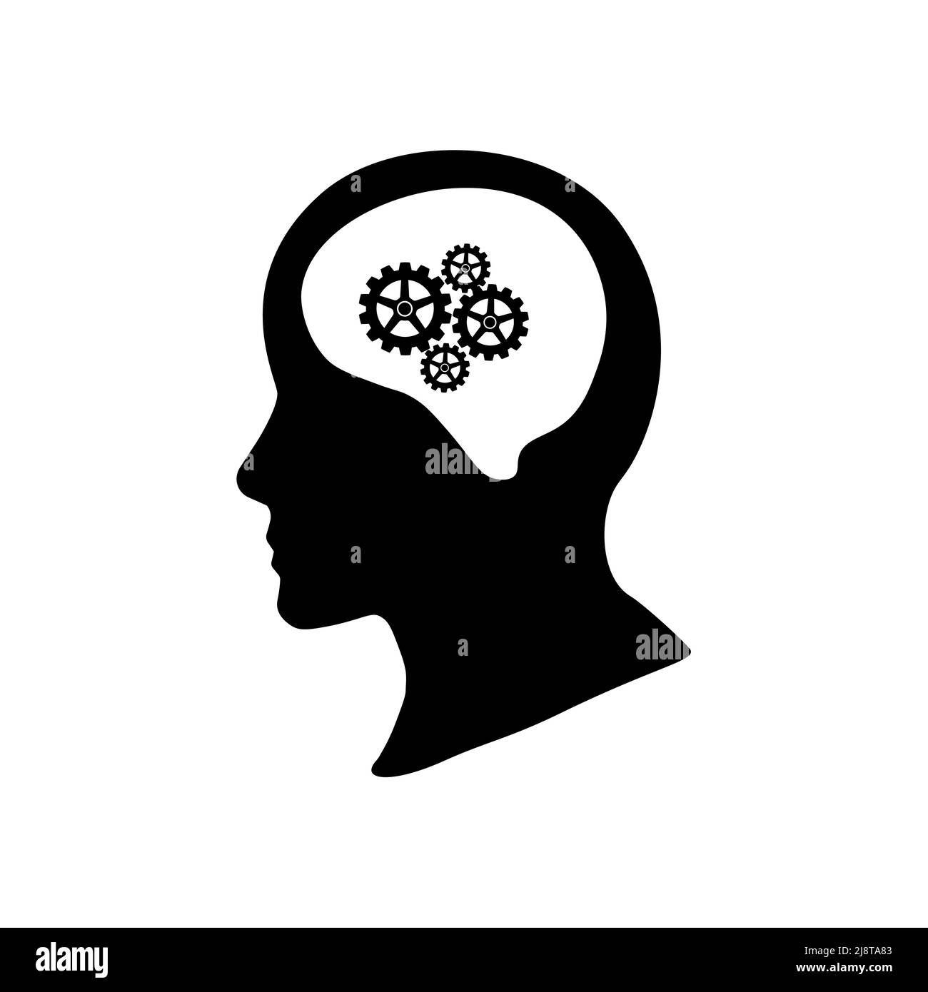 Silhouette of head and gear wheel. on white background. vector illustration Stock Vector