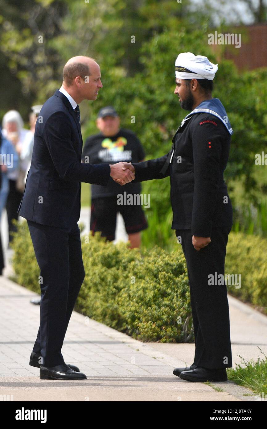 The Duke of Cambridge speaks with sea cadets during the unveiling of a submariners memorial at the National Memorial Arboretum in Staffordshire. Picture date: Wednesday May 18, 2022. Stock Photo