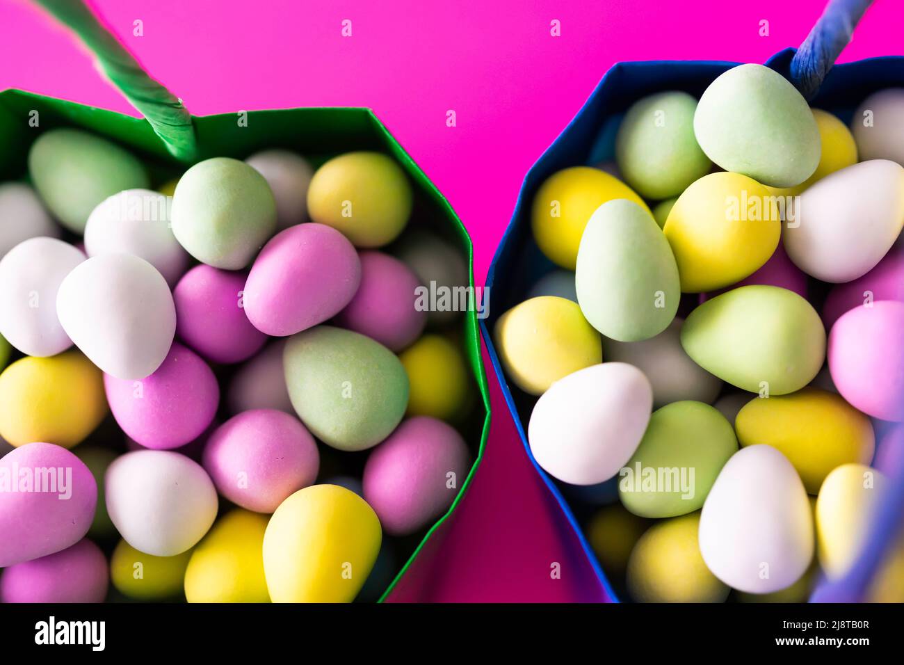 Easter Egg shaped candy in bags for Easter Egg Hunt Stock Photo