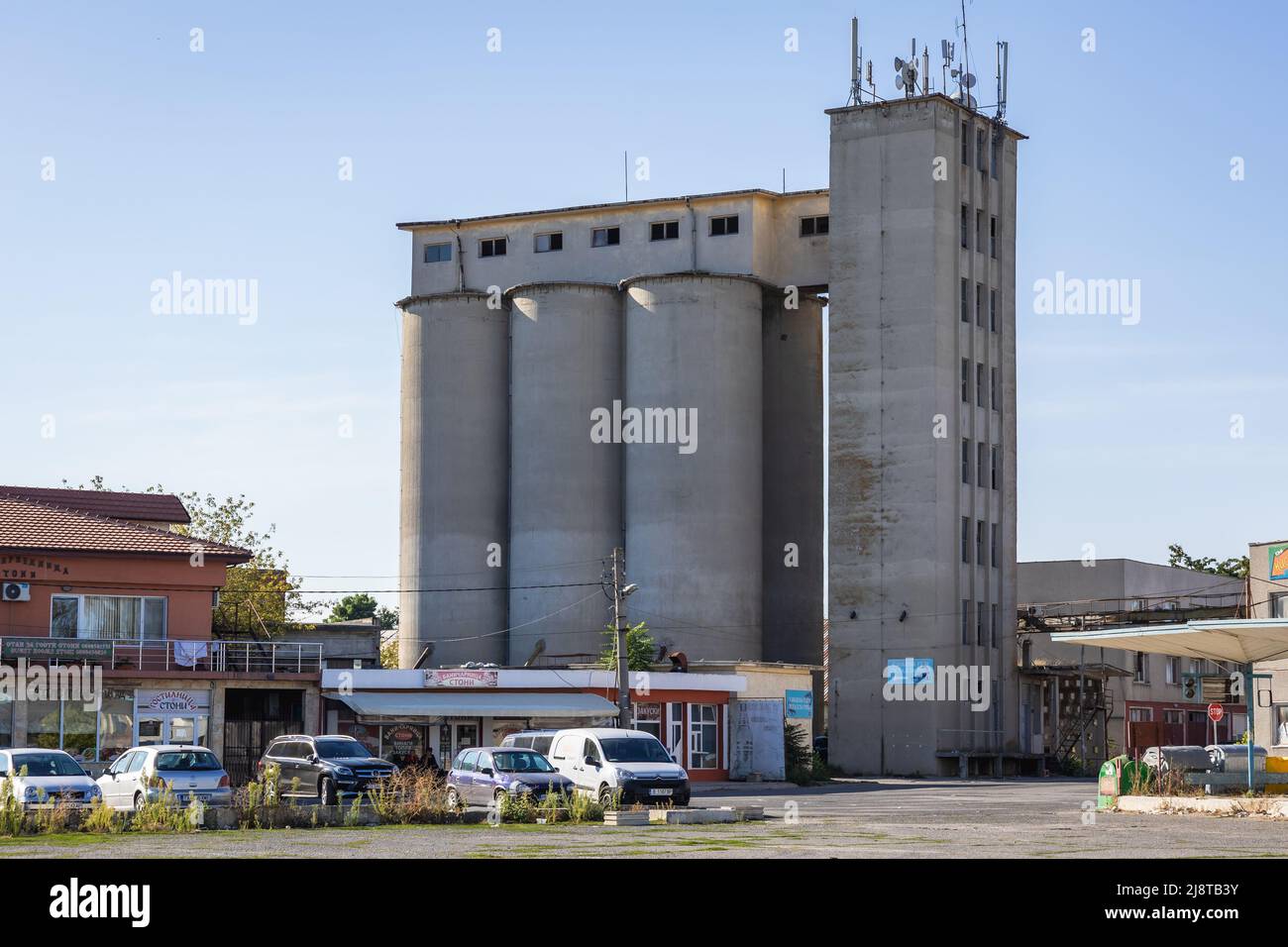 Grain silo in Kavarna, Black Sea coastal town in the Southern Dobruja area of northeastern Bulgaria Stock Photo
