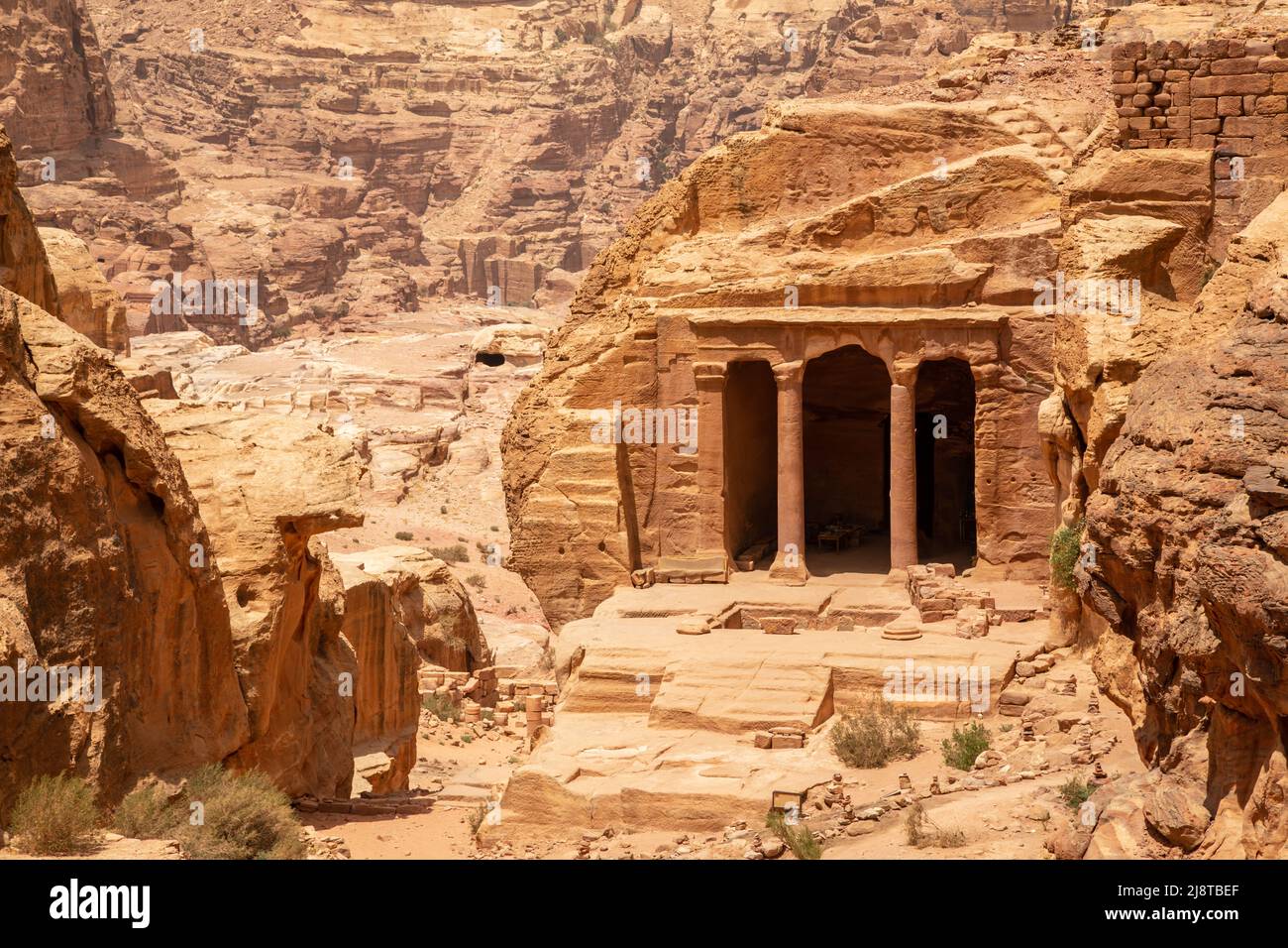 Ancient Garden temple carved in sandstone rock in the Wadi Farasa canyon, Petra, Jordan Stock Photo