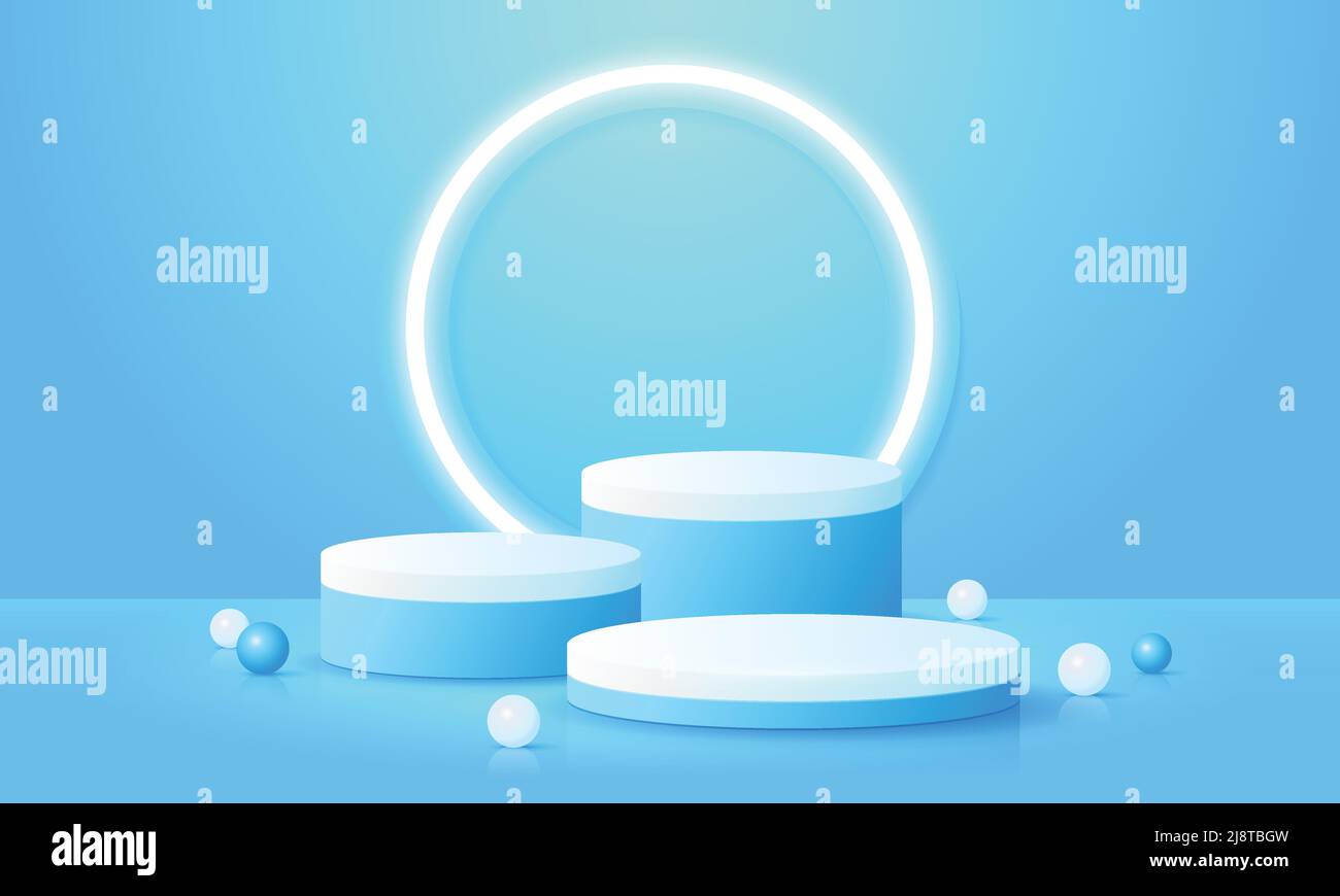 Abstract blue cylinder podium. Product display presentation, show cosmetic product. Background vector 3d studio room concept. Stock Vector