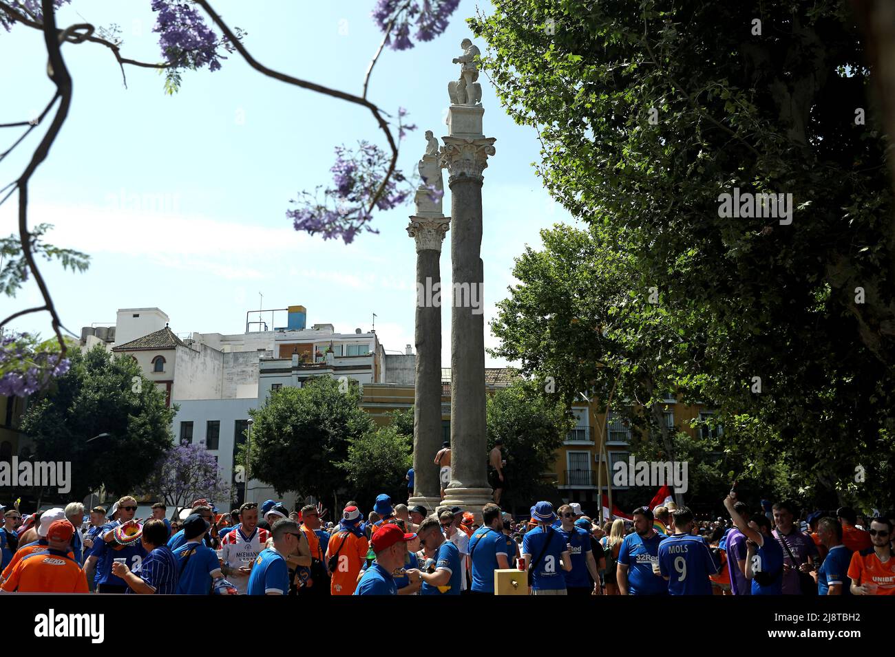 Rangers fans in the Alameda de Hercules before the UEFA Europa League Final at the Estadio Ramon Sanchez-Pizjuan, Seville. Picture date: Wednesday May 18, 2022. Stock Photo