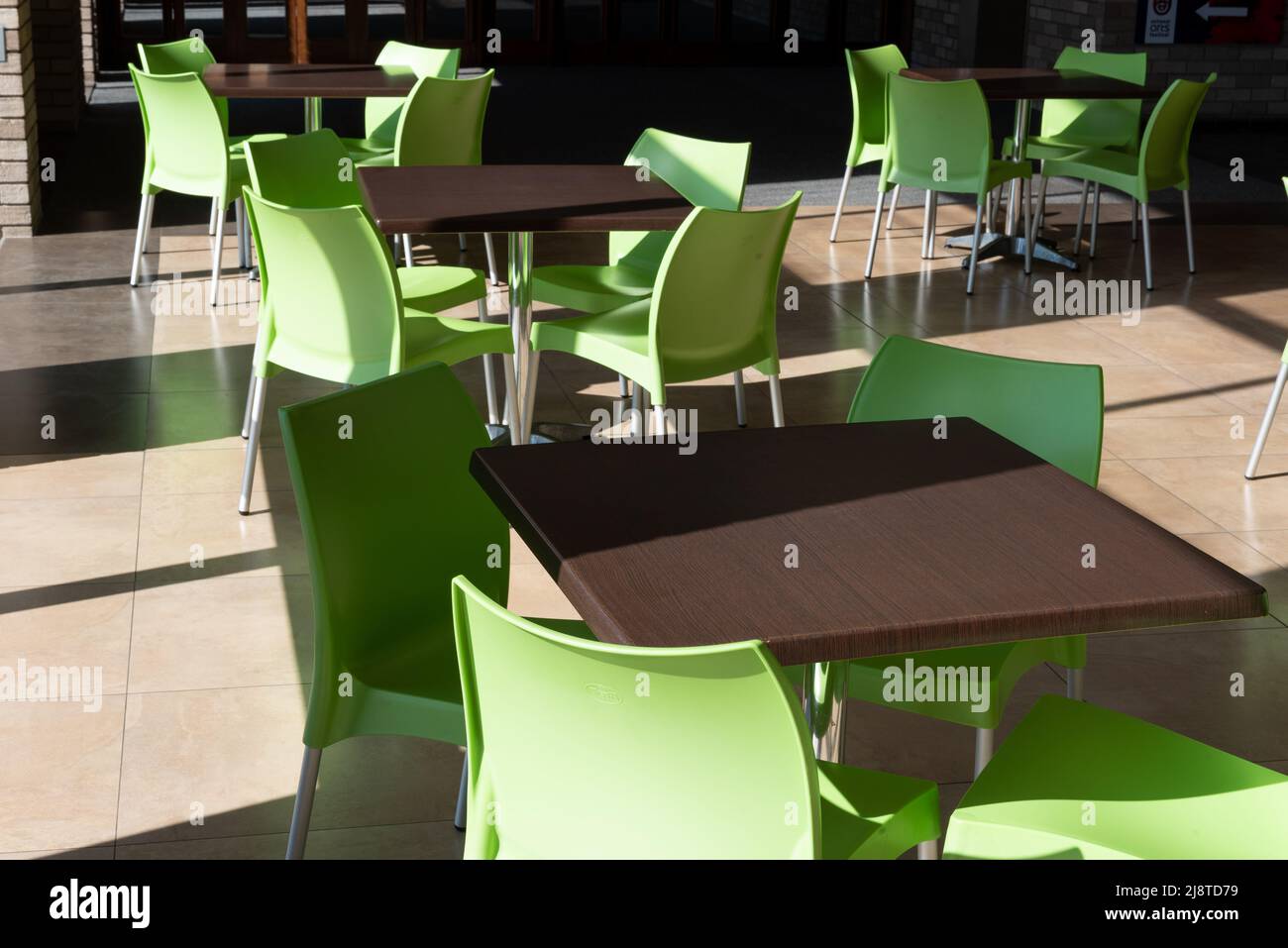 Tables and chairs in the cafe area of the 1820 Settlers' National