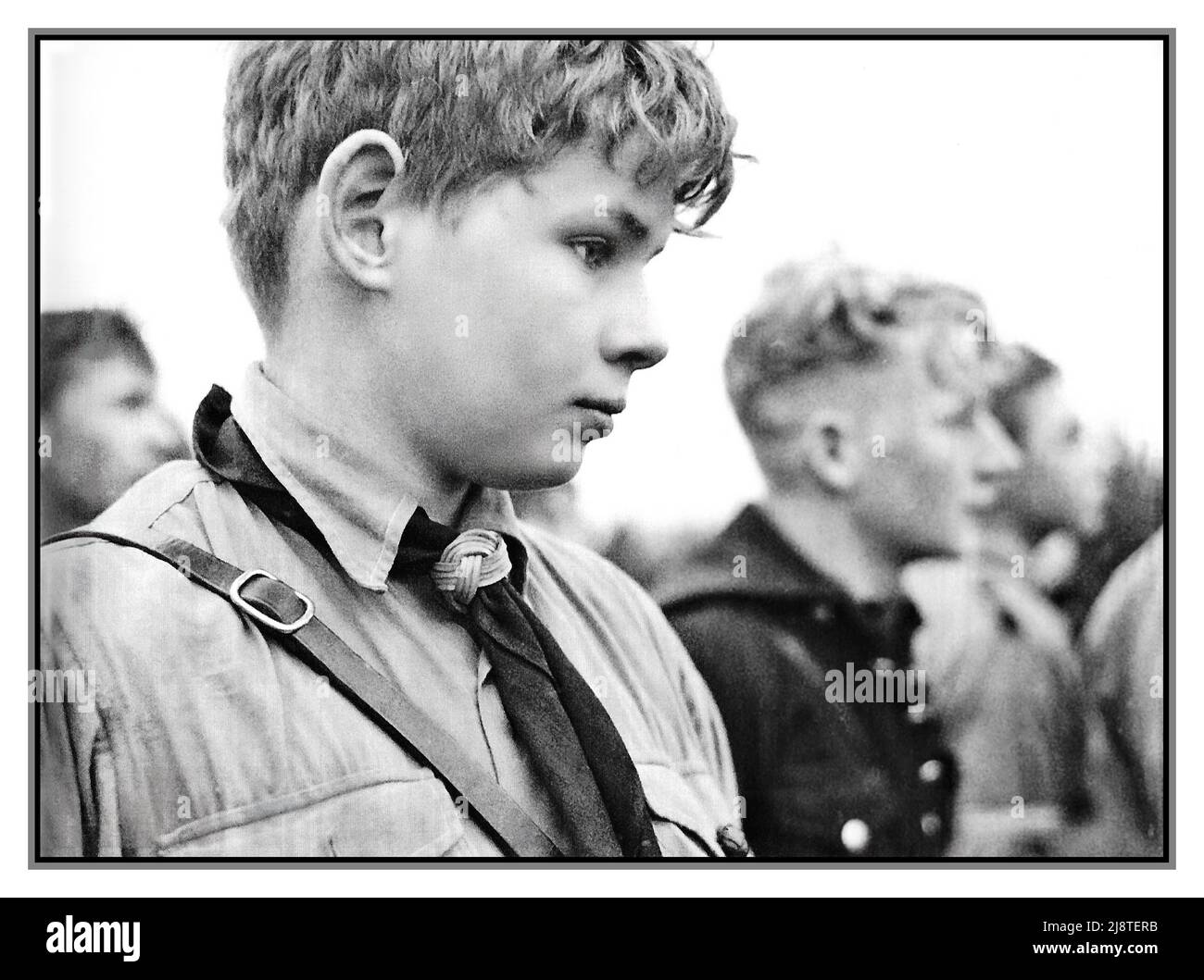 HITLERJUGEND 1930s young blond aryan boy, an ideal member in Adolf Hitlers racist view, wearing Hitler Youth unform Tübingen Hitler Youth in Venusberg near Aldingen. Nazi Germany 1937 Stock Photo
