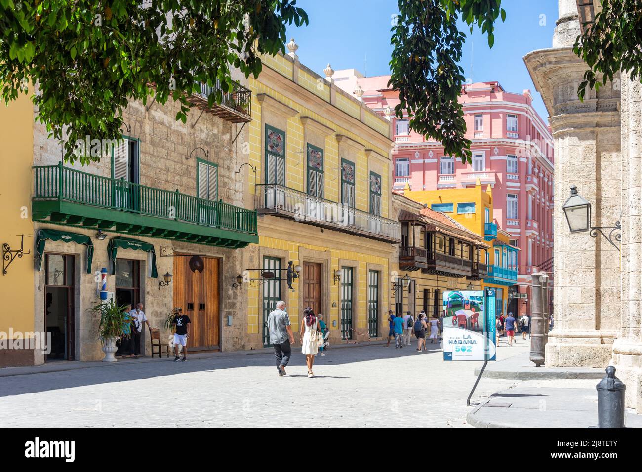 Obispo Street from Plaza de Armas, Old Havana, Havana, La Habana, Republic of Cuba Stock Photo
