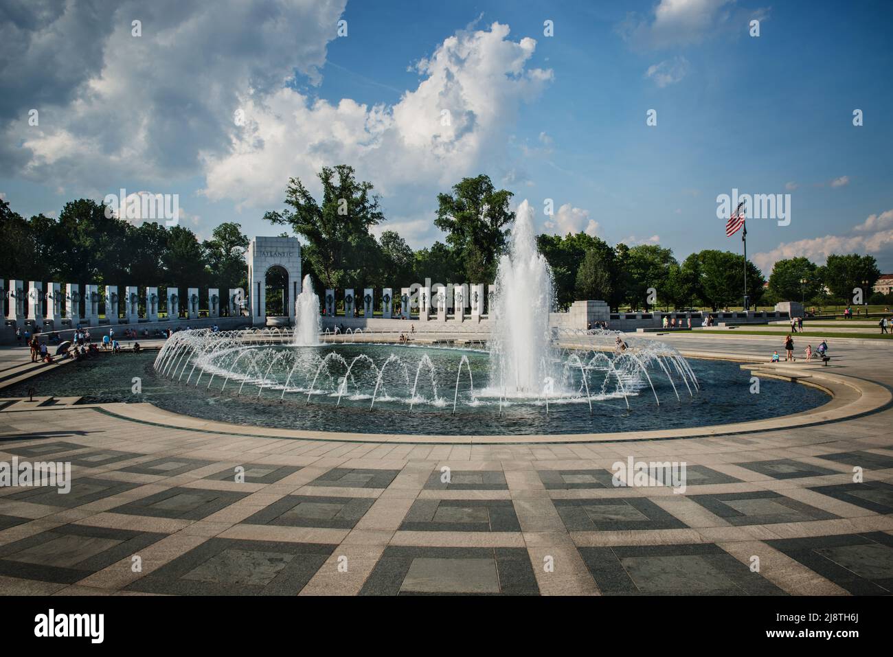 Fountain in the center or the world war two memorial, Washington DC, United States Stock Photo