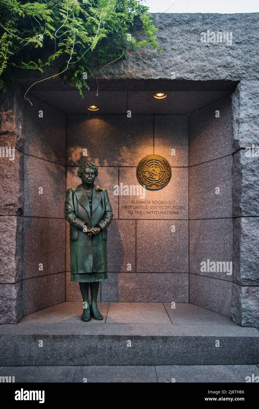 Eleanor Roosevelt statue within the Franklin Delano Roosevelt Memorial site, Washington, D.C., United States Stock Photo