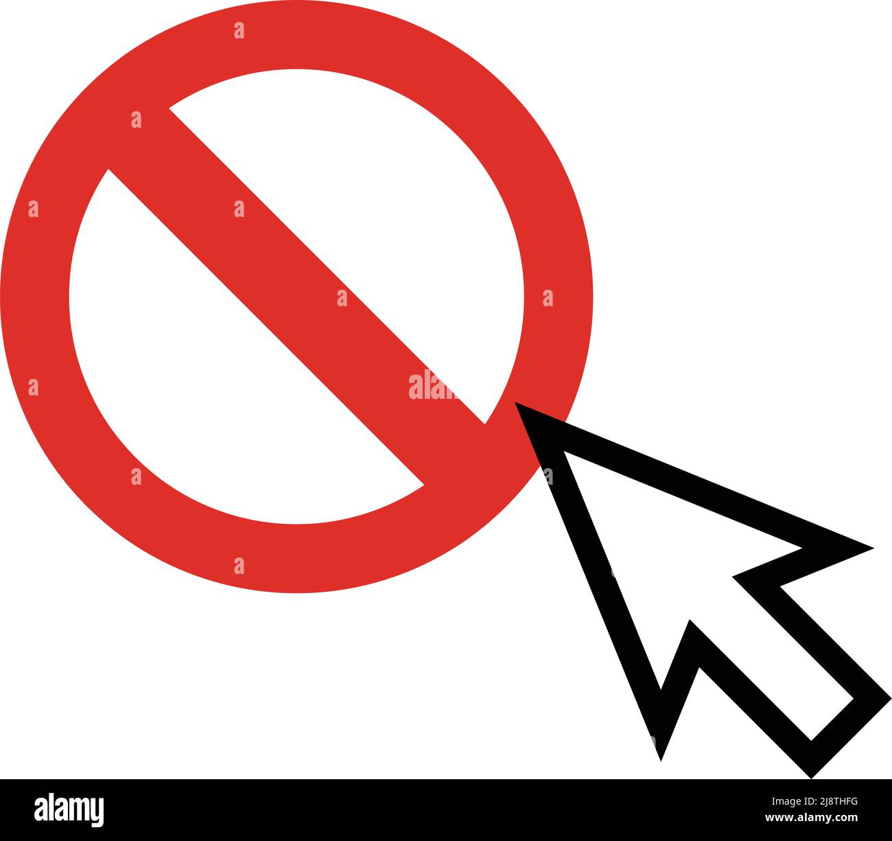 Mouse cursor and stop sign. Not clickable. Editable vector. Stock Vector