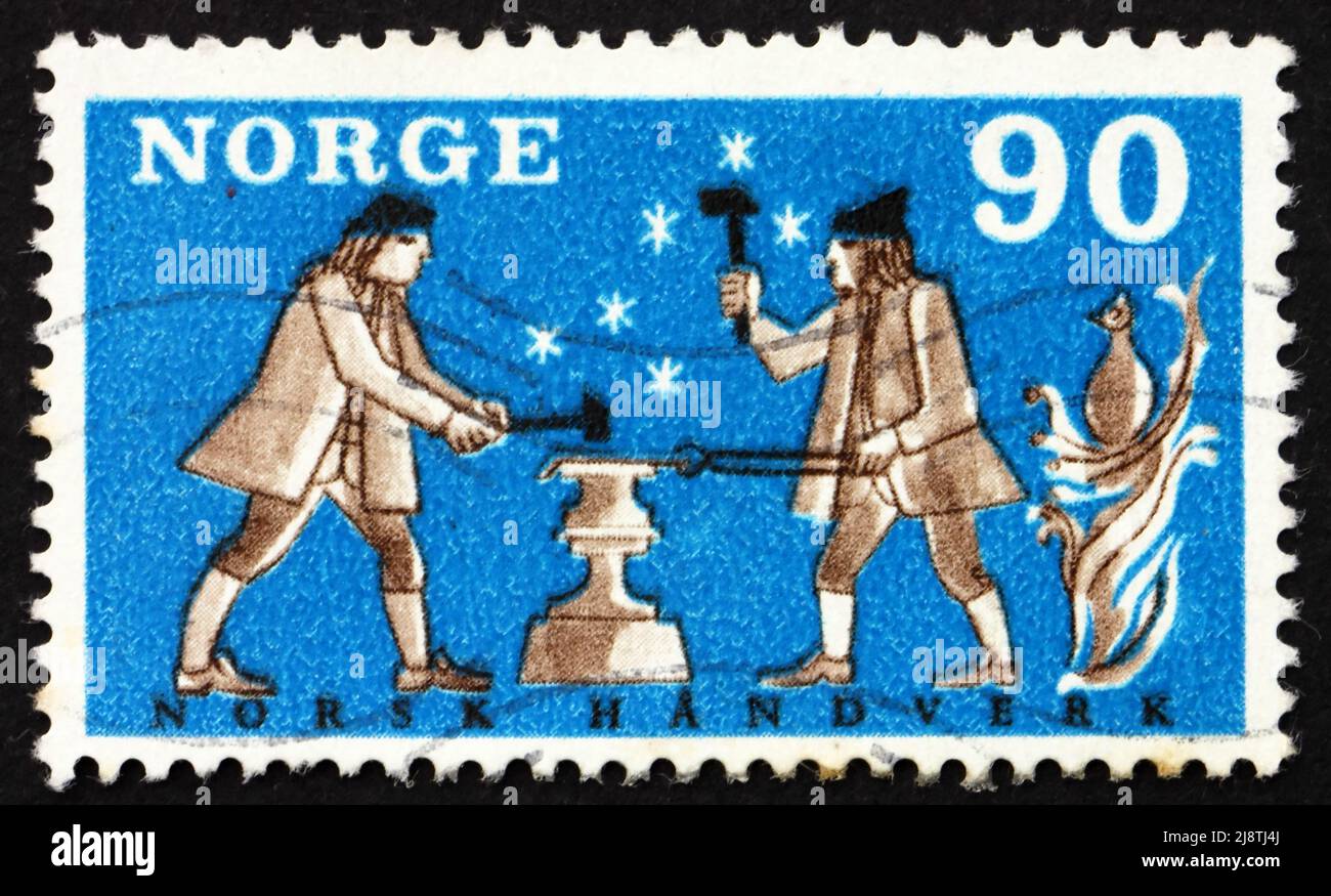 NORWAY - CIRCA 1968: a stamp printed in the Norway shows Two Smiths ...